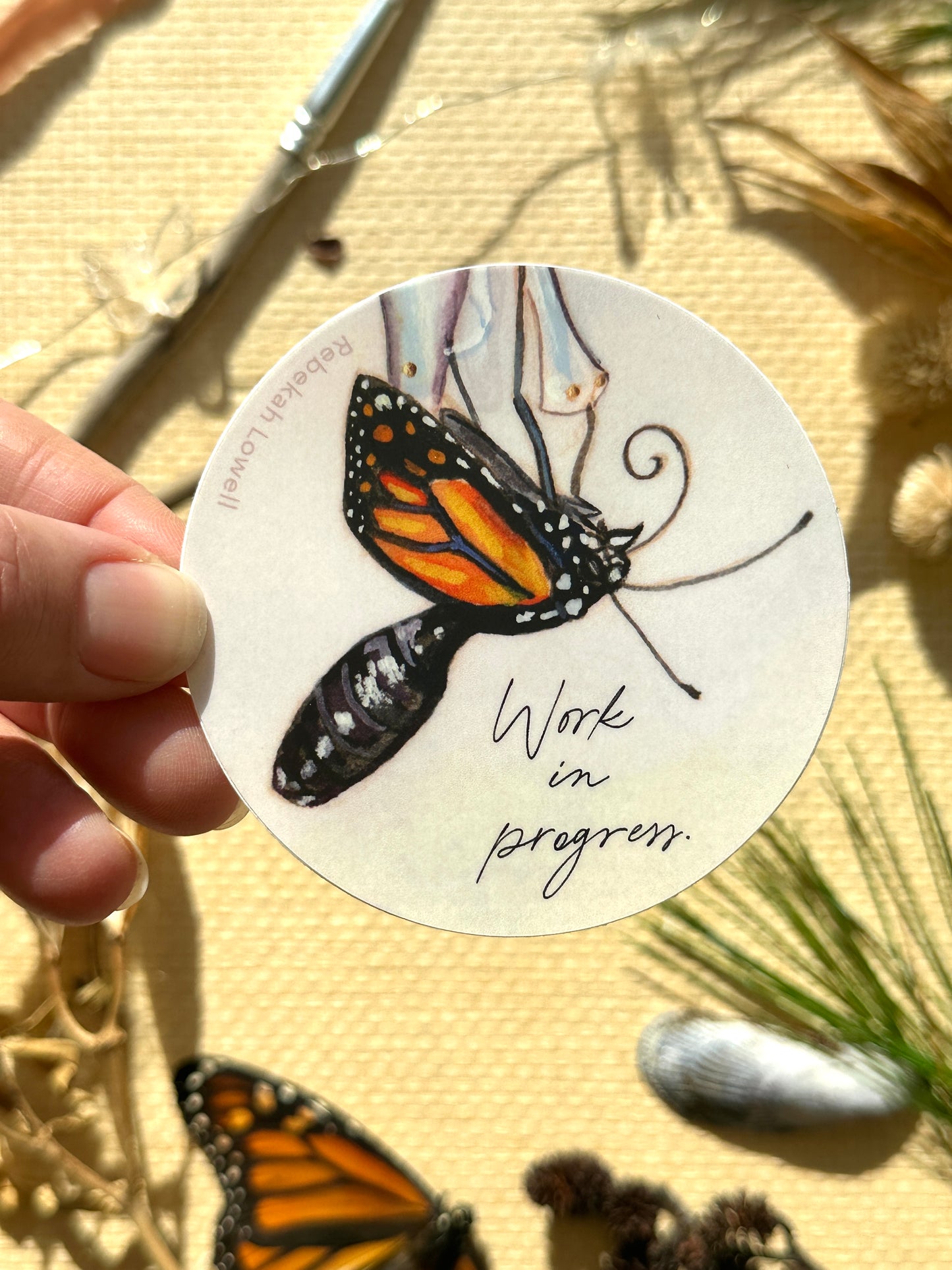 Monarch Butterfly Eclosing Vinyl Sticker Metamorphosis "Work in progress."