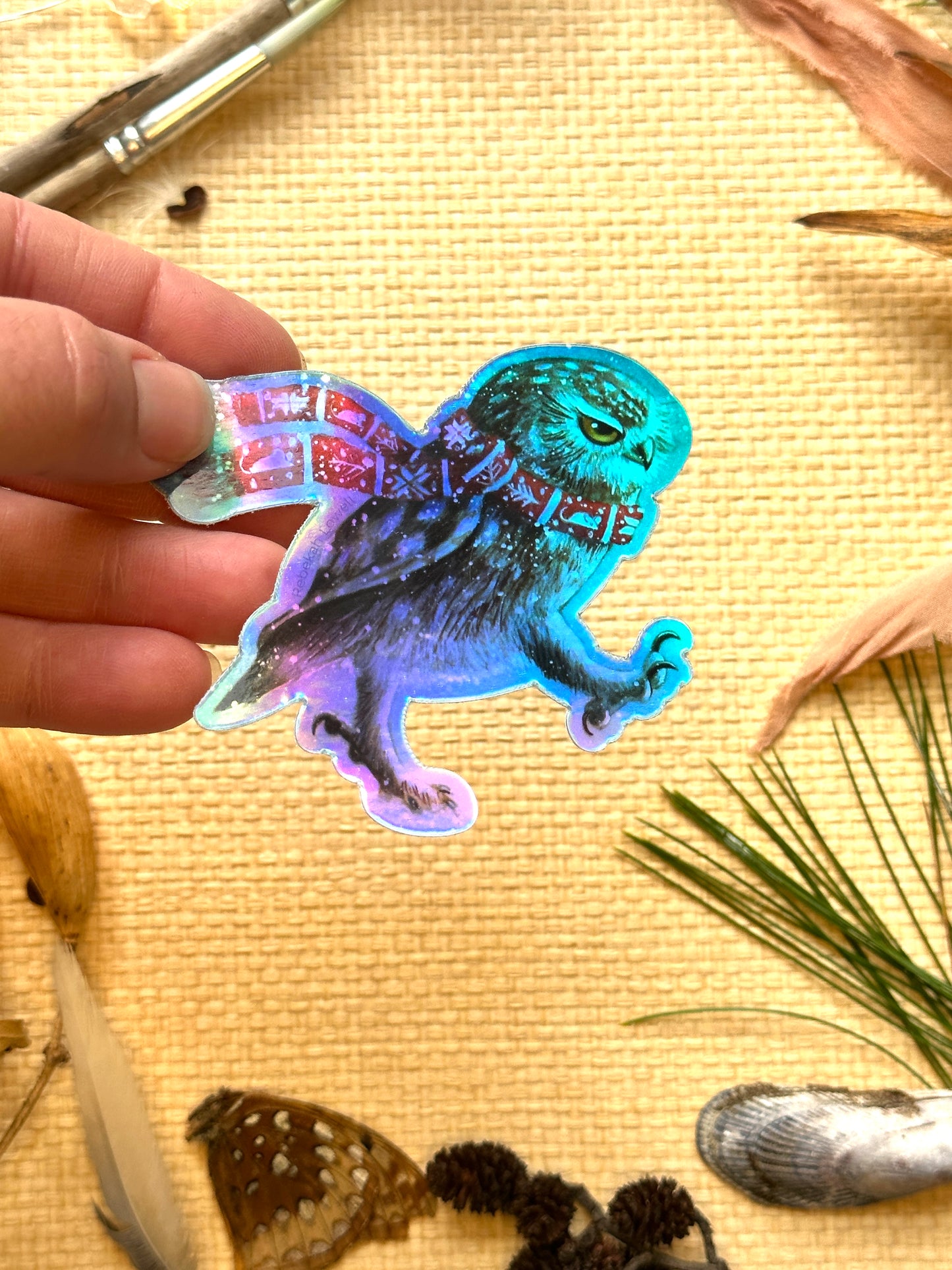 Grumpy Owl Holographic Vinyl Decal Bumper Sticker