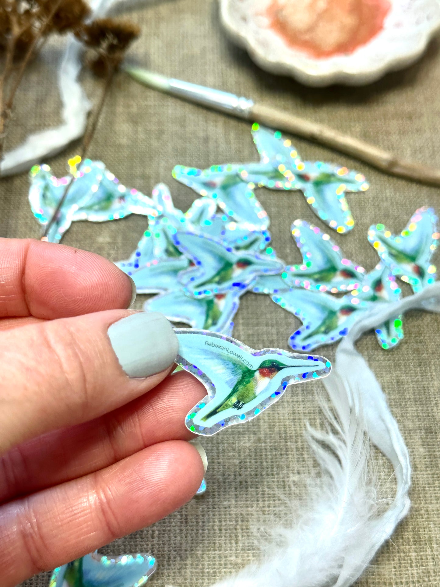 Ruby-throated Hummingbird Glitter Sticker