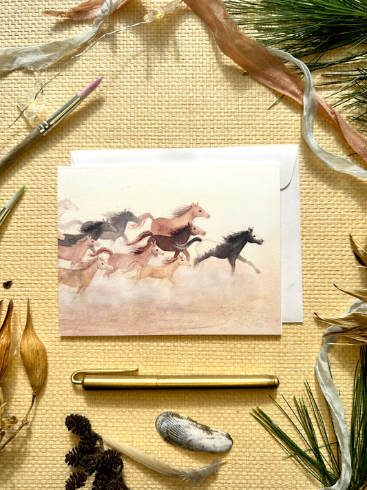"Momentum" Horses Running Free Blank Notecard