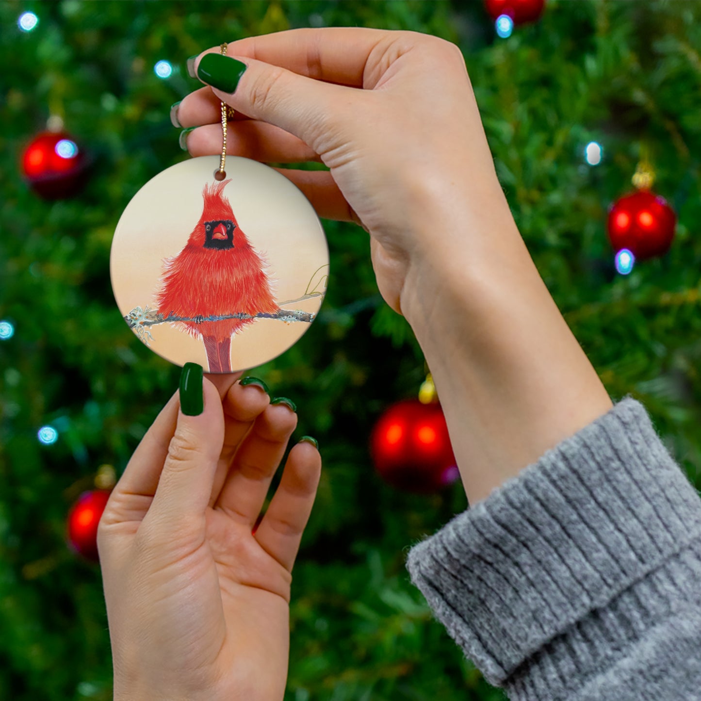 Cardinal Ornament, ceramic