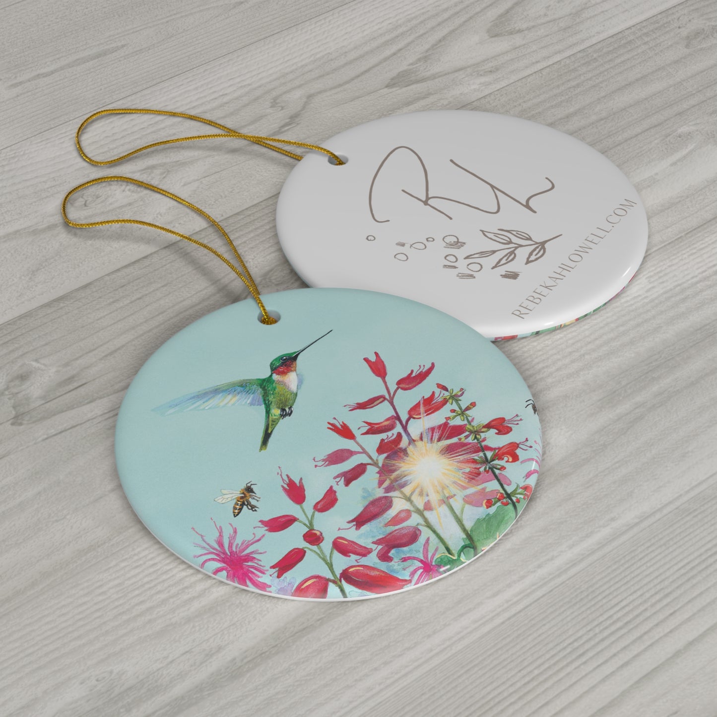 Ruby-throated Hummingbird Ornament, ceramic