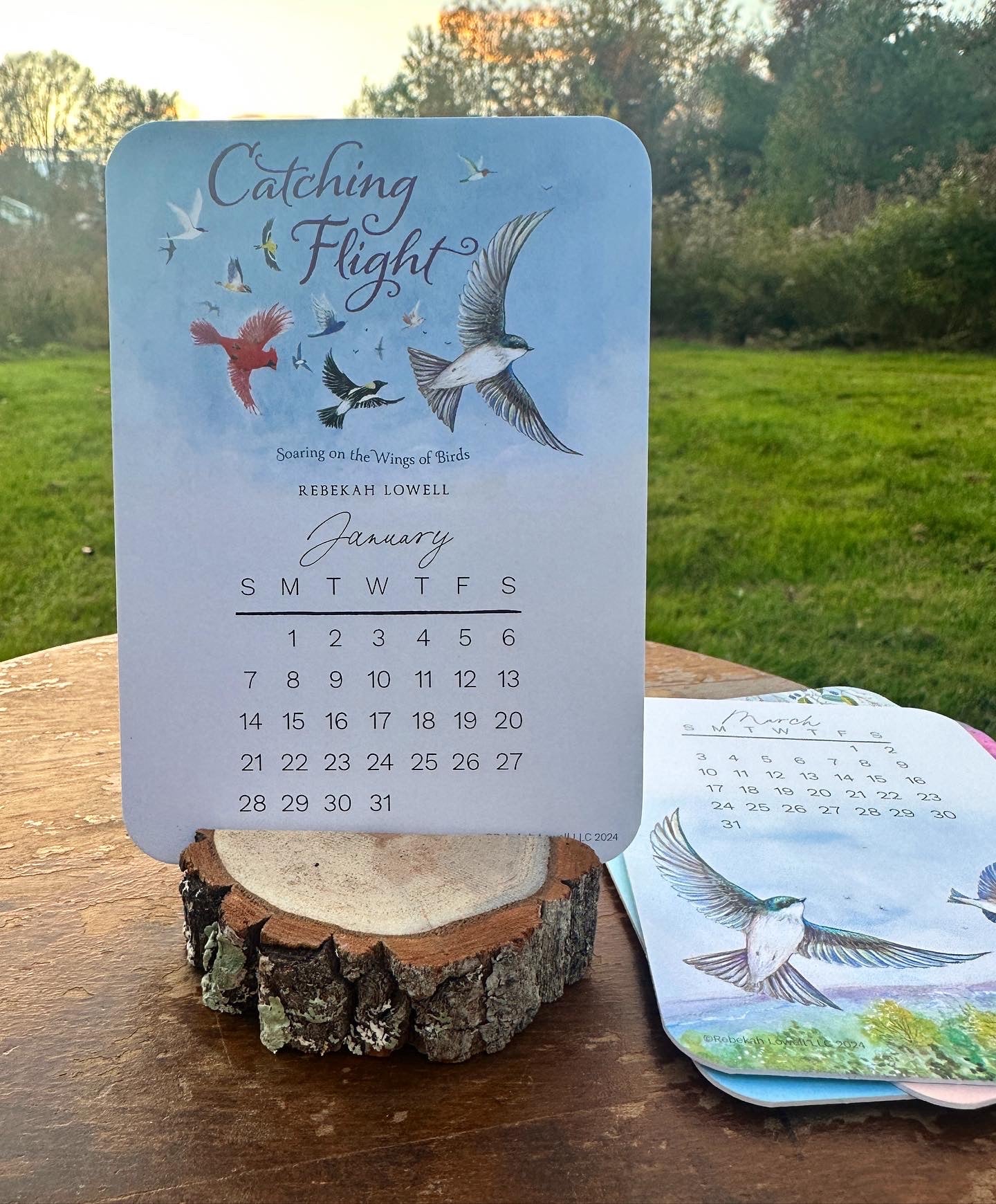 2024 Catching Flight Desk Calendar with Natural Wood Stand