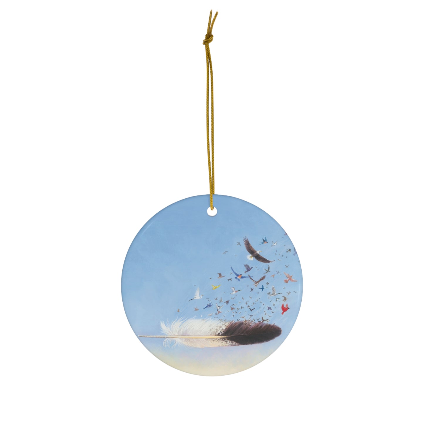 Eagle Feather with Birds Ornament, ceramic