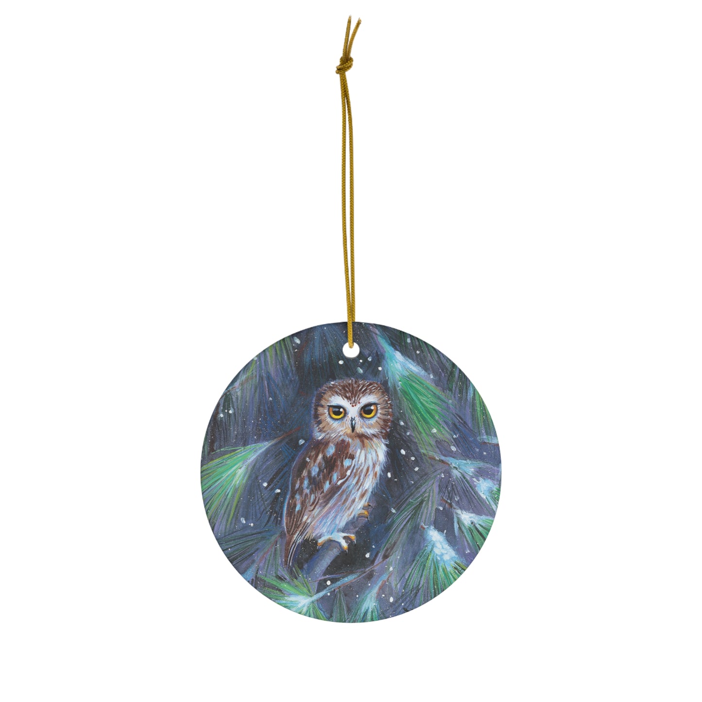 Northern Saw-whet Owl Ornament, ceramic