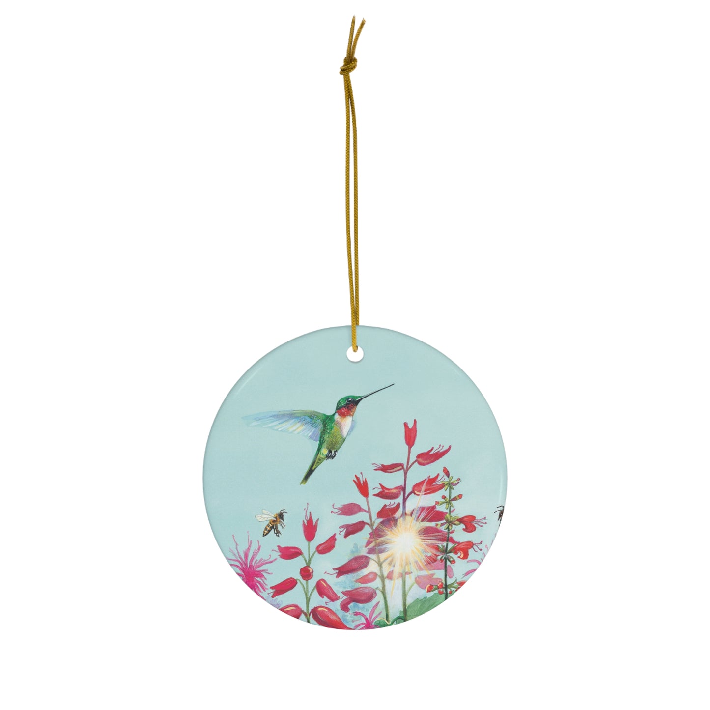 Ruby-throated Hummingbird Ornament, ceramic