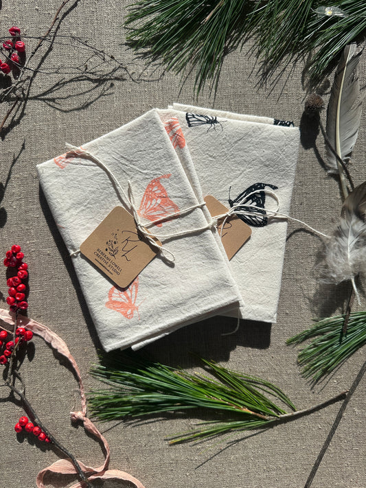 Monarch Butterfly Tea Towels, set of 2 (coral & black)