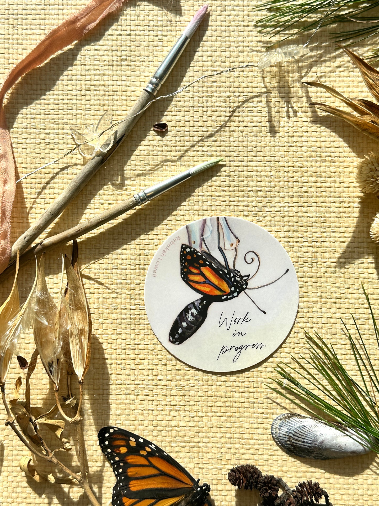 Monarch Butterfly Eclosing Vinyl Sticker Metamorphosis "Work in progress."