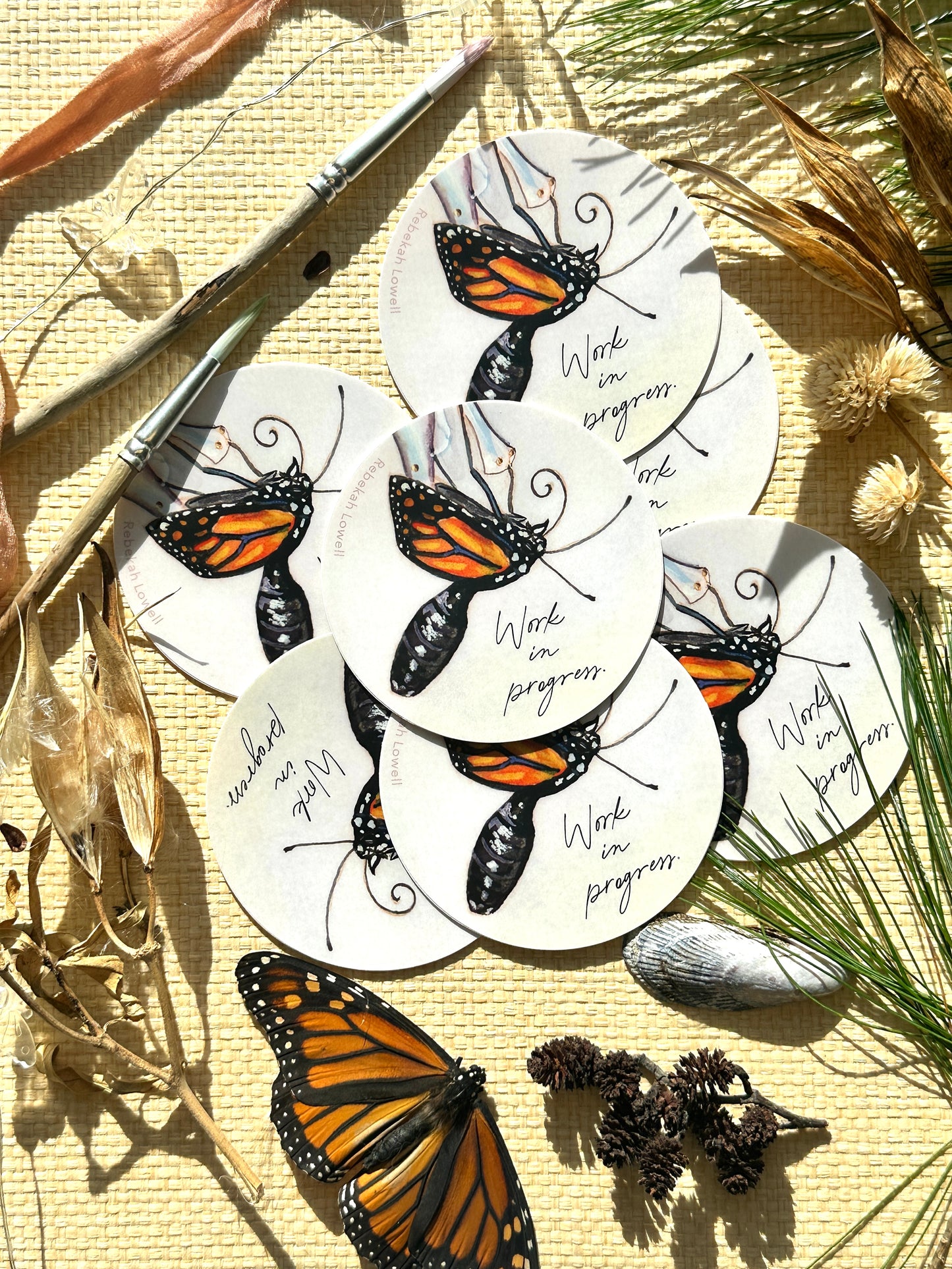 Monarch Butterfly Eclosing Vinyl Sticker Metamorphosis "Work in progress."