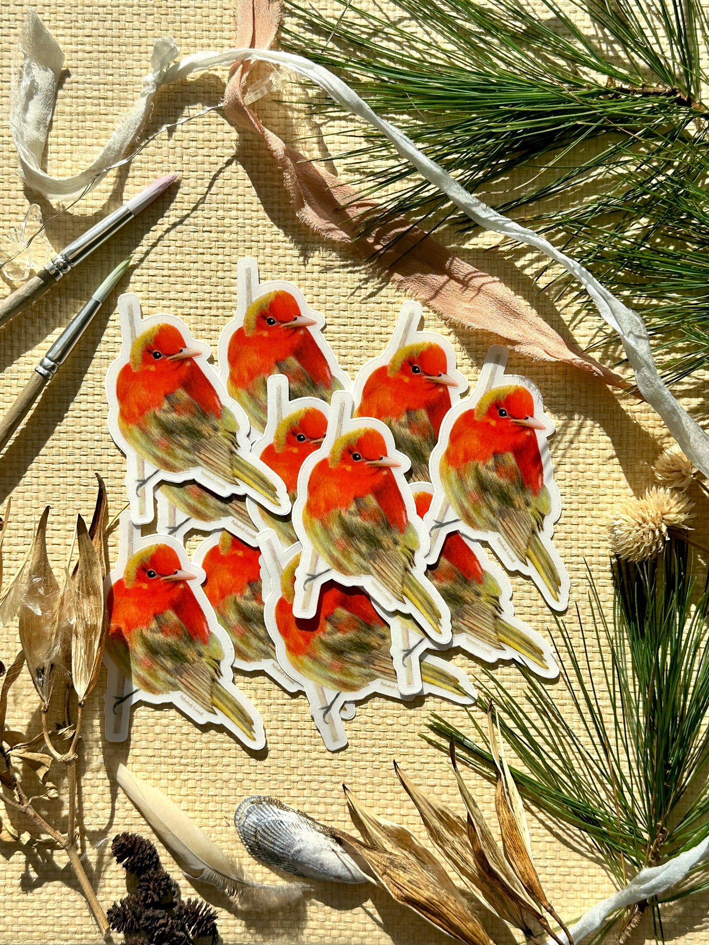 Summer Tanager Clear-Edged Vinyl Decal Bumper Sticker