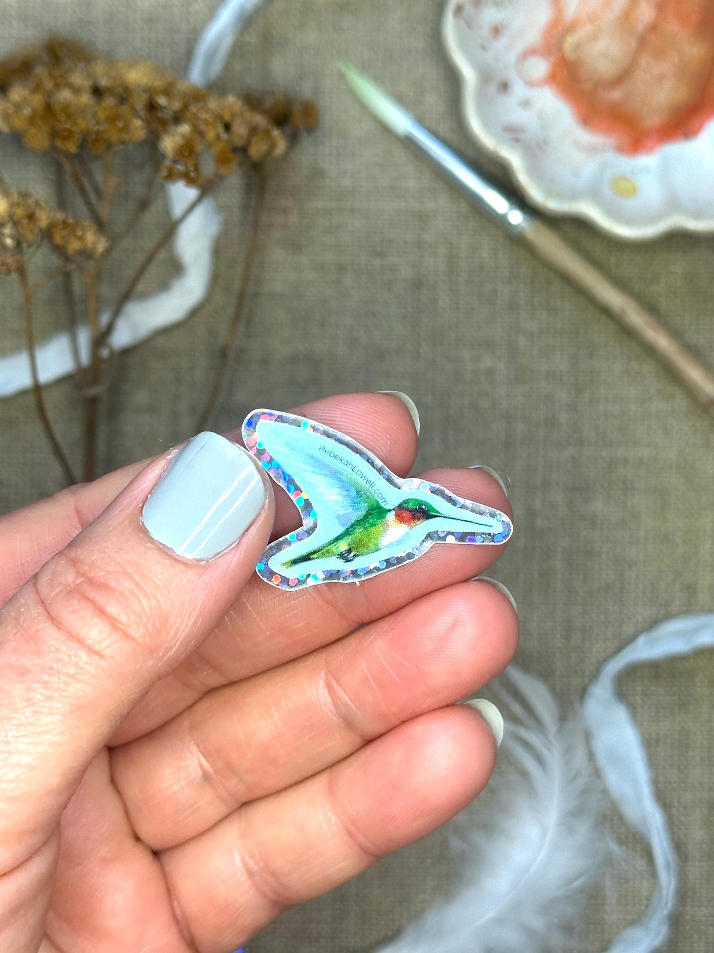 Ruby-throated Hummingbird Glitter Sticker
