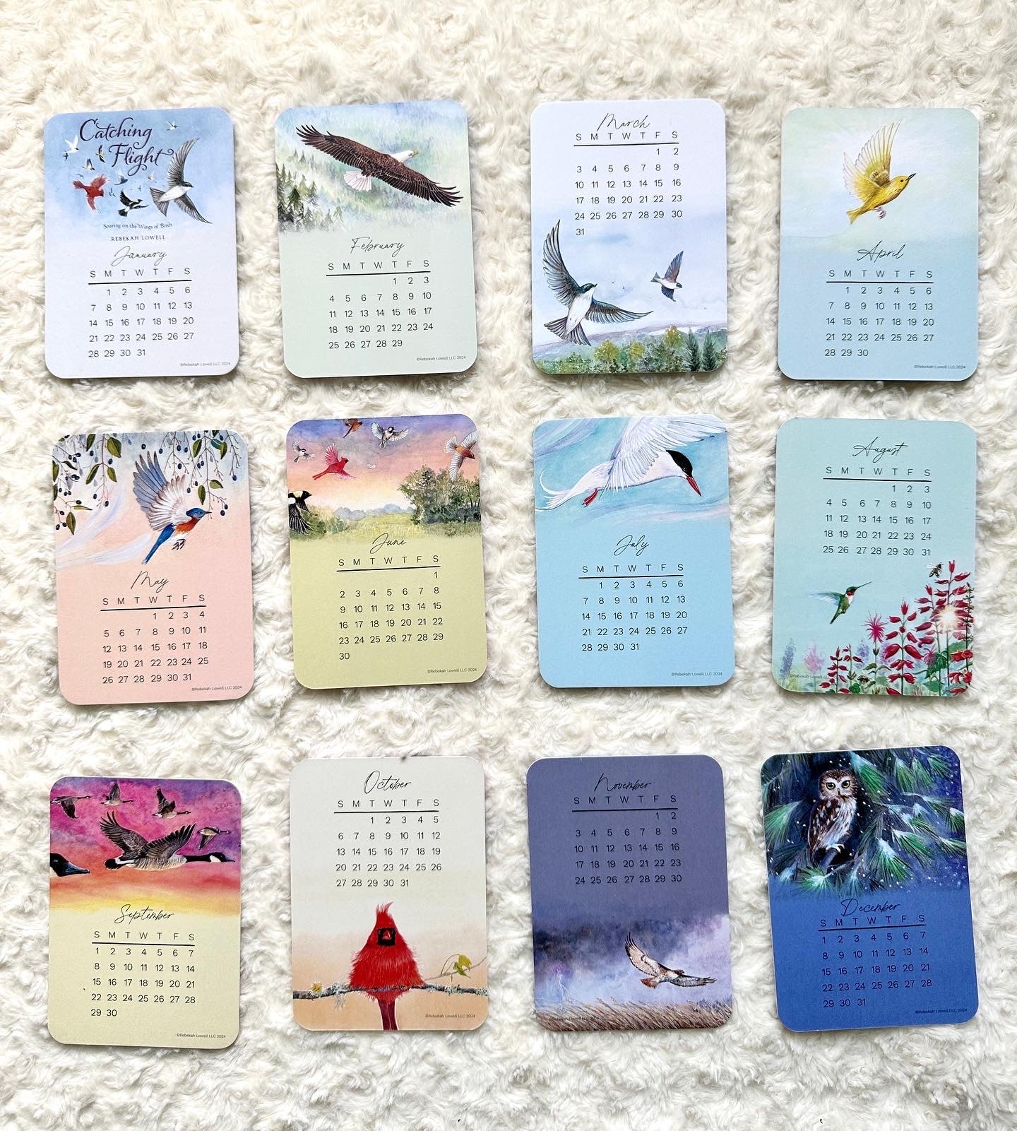 2024 Catching Flight Desk Calendar with Natural Wood Stand