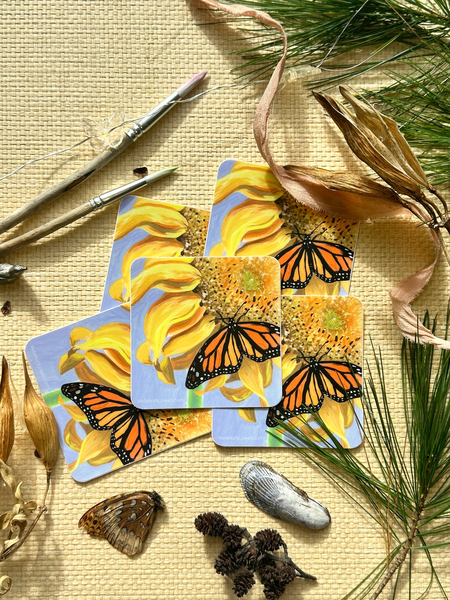 Sipping on Sunflowers Monarch  Butterfly Sticker