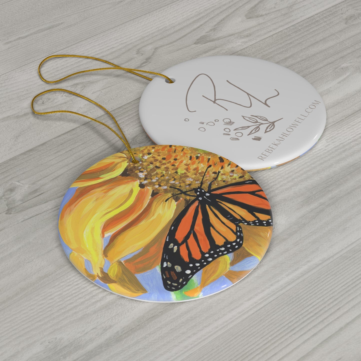 Sipping on Sunflowers, Monarch Butterfly Ornament, ceramic