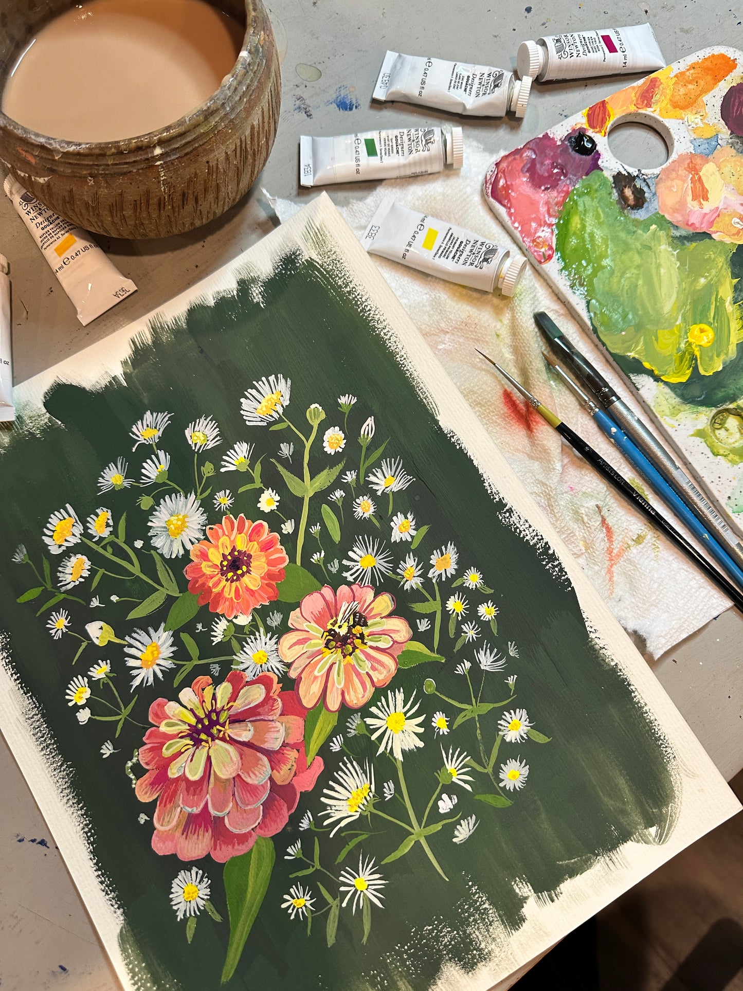 Zinnias & Asters Art Print