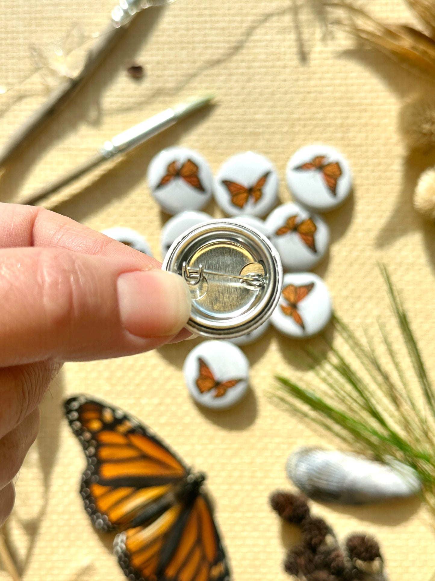 Monarch Butterfly on 1" Pin Button