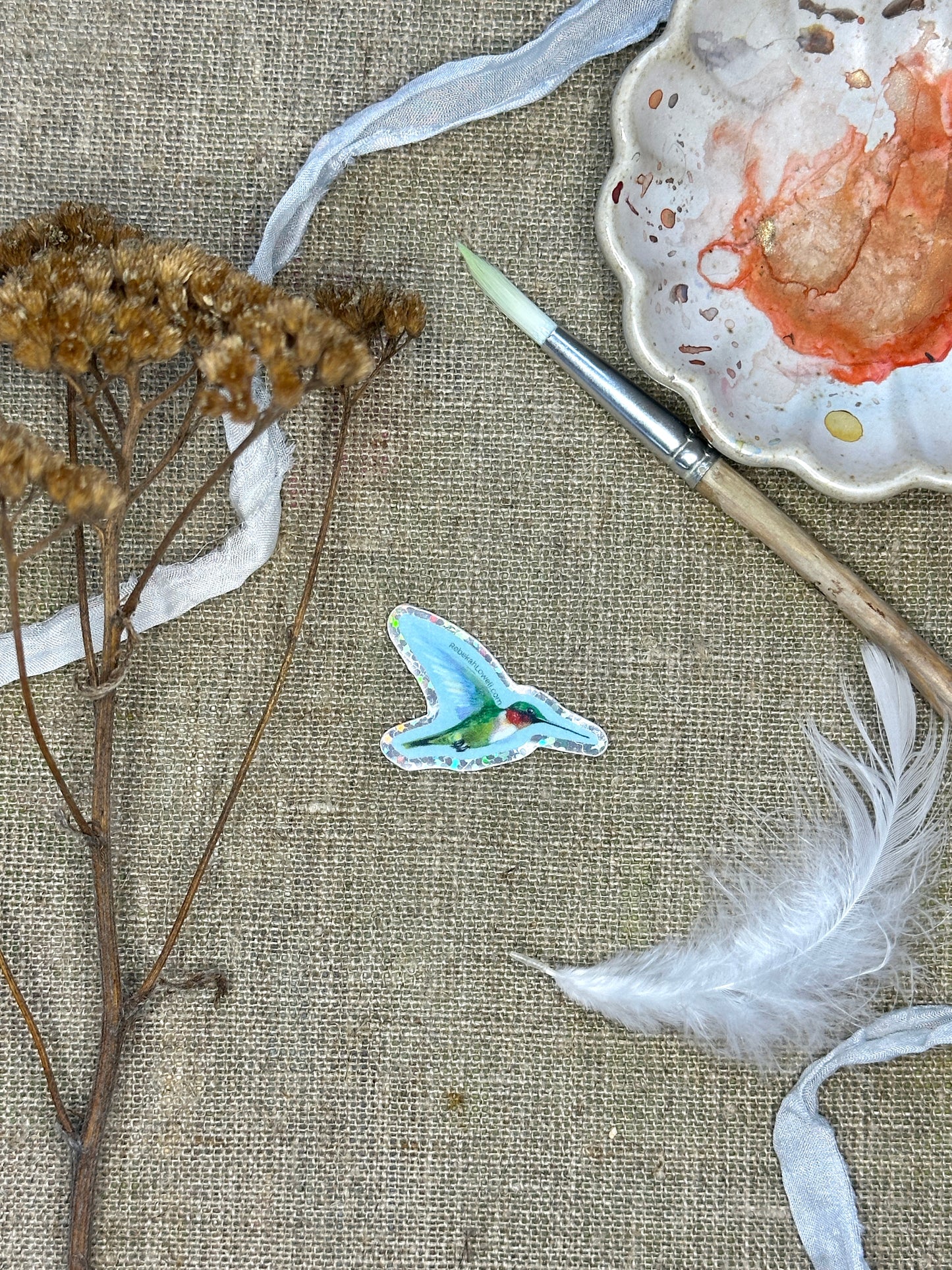 Ruby-throated Hummingbird Glitter Sticker