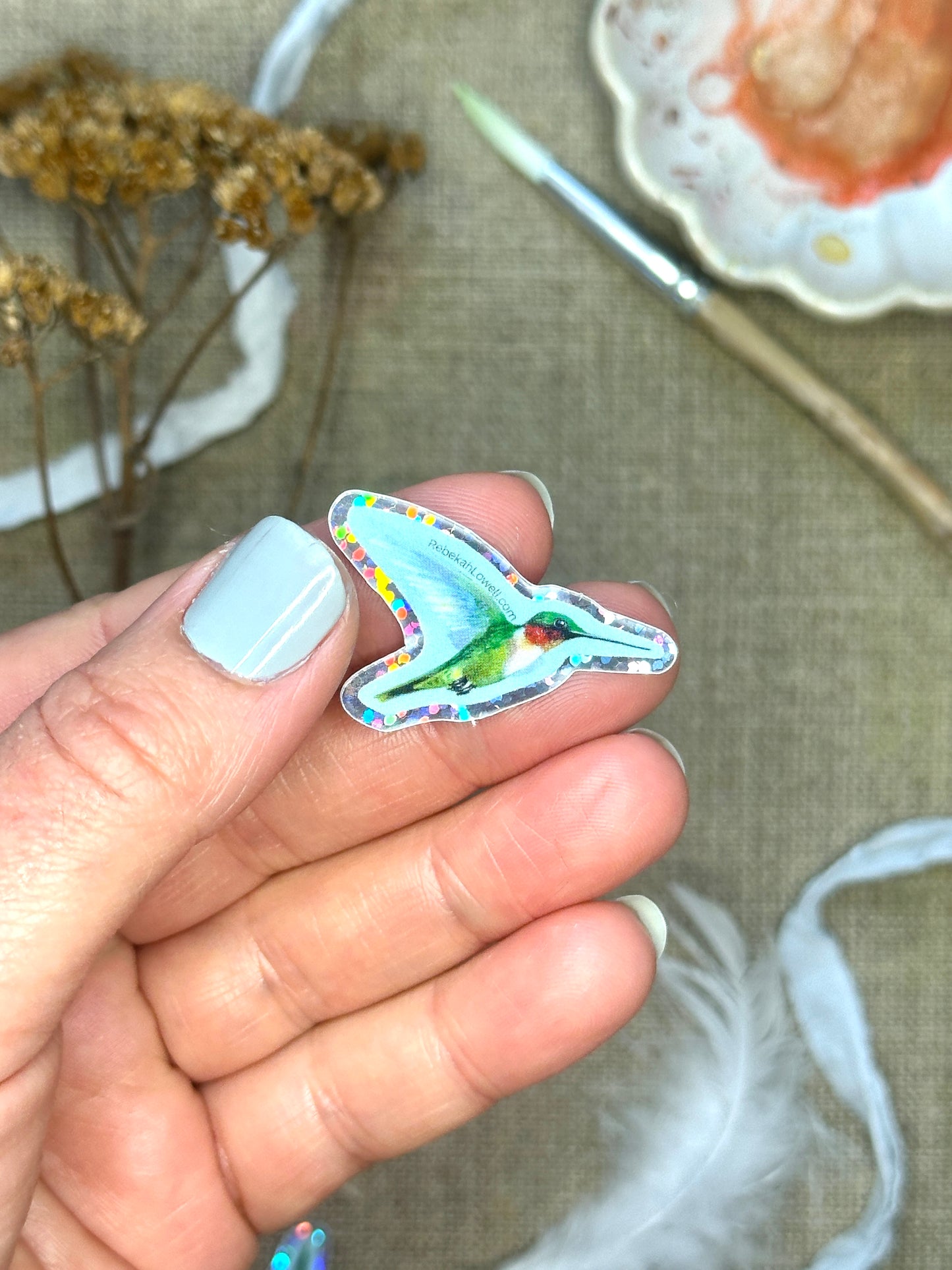 Ruby-throated Hummingbird Glitter Sticker