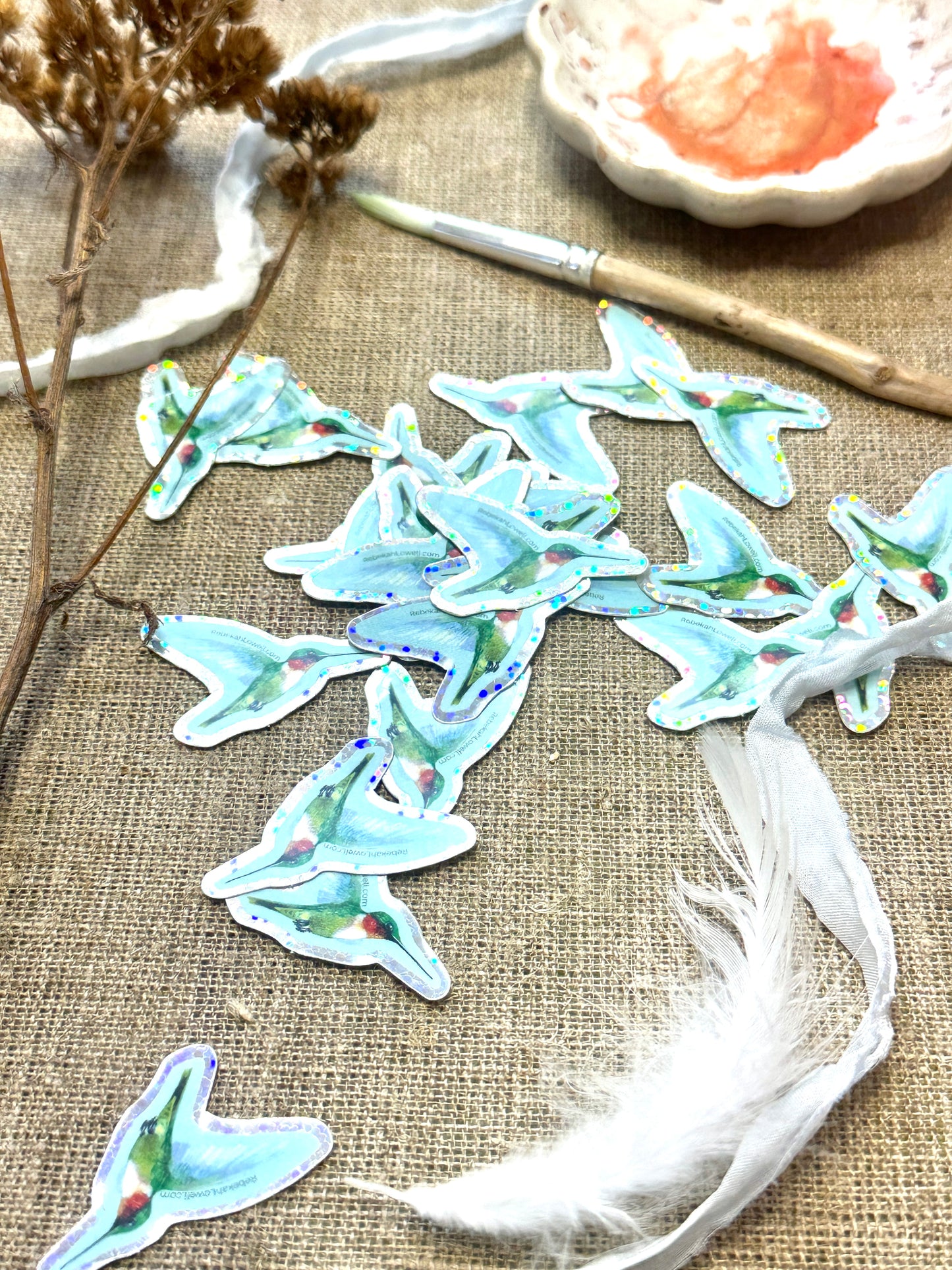 Ruby-throated Hummingbird Glitter Sticker