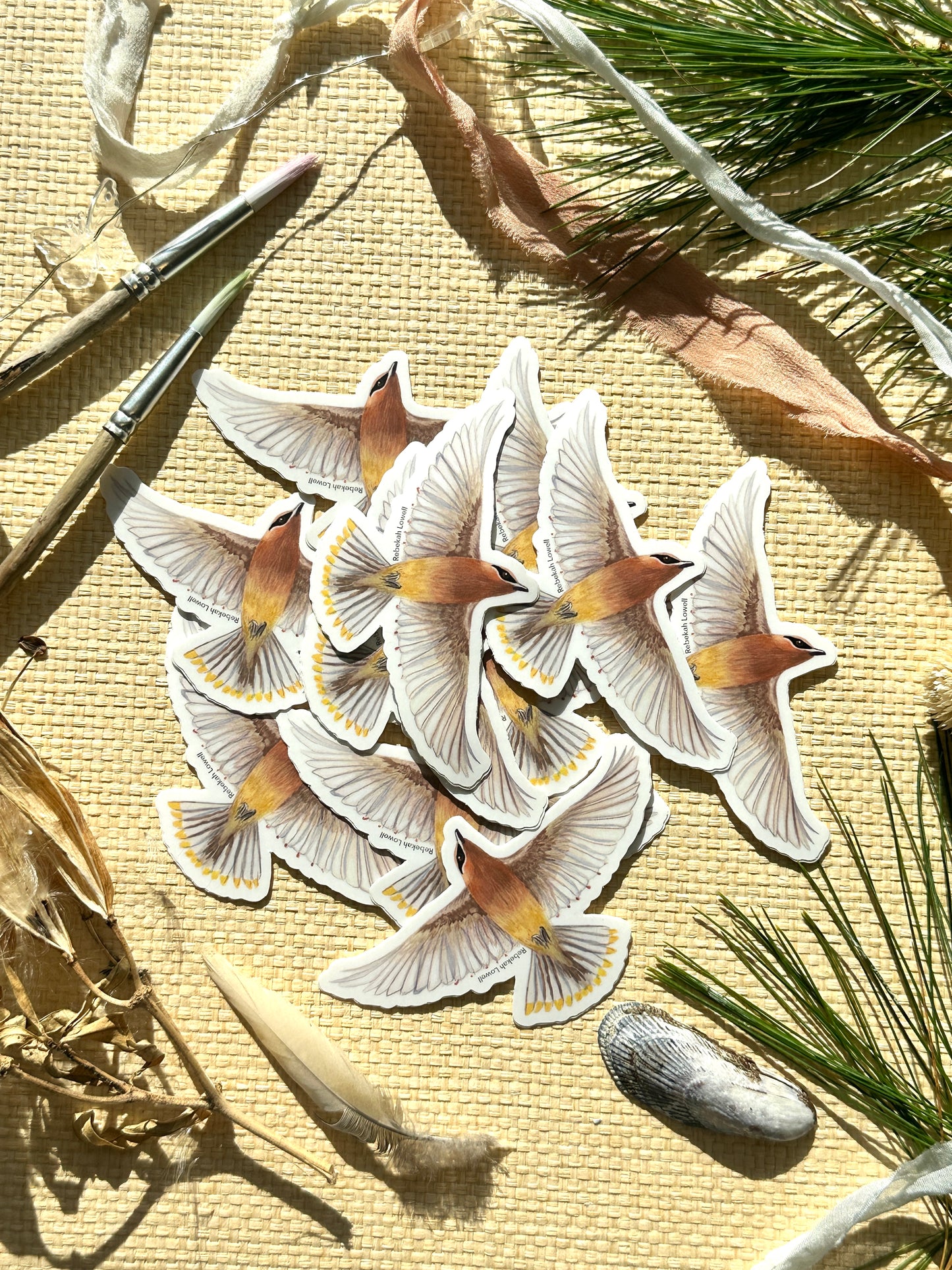 Cedar Waxwing in Flight Vinyl Decal Bumper Sticker