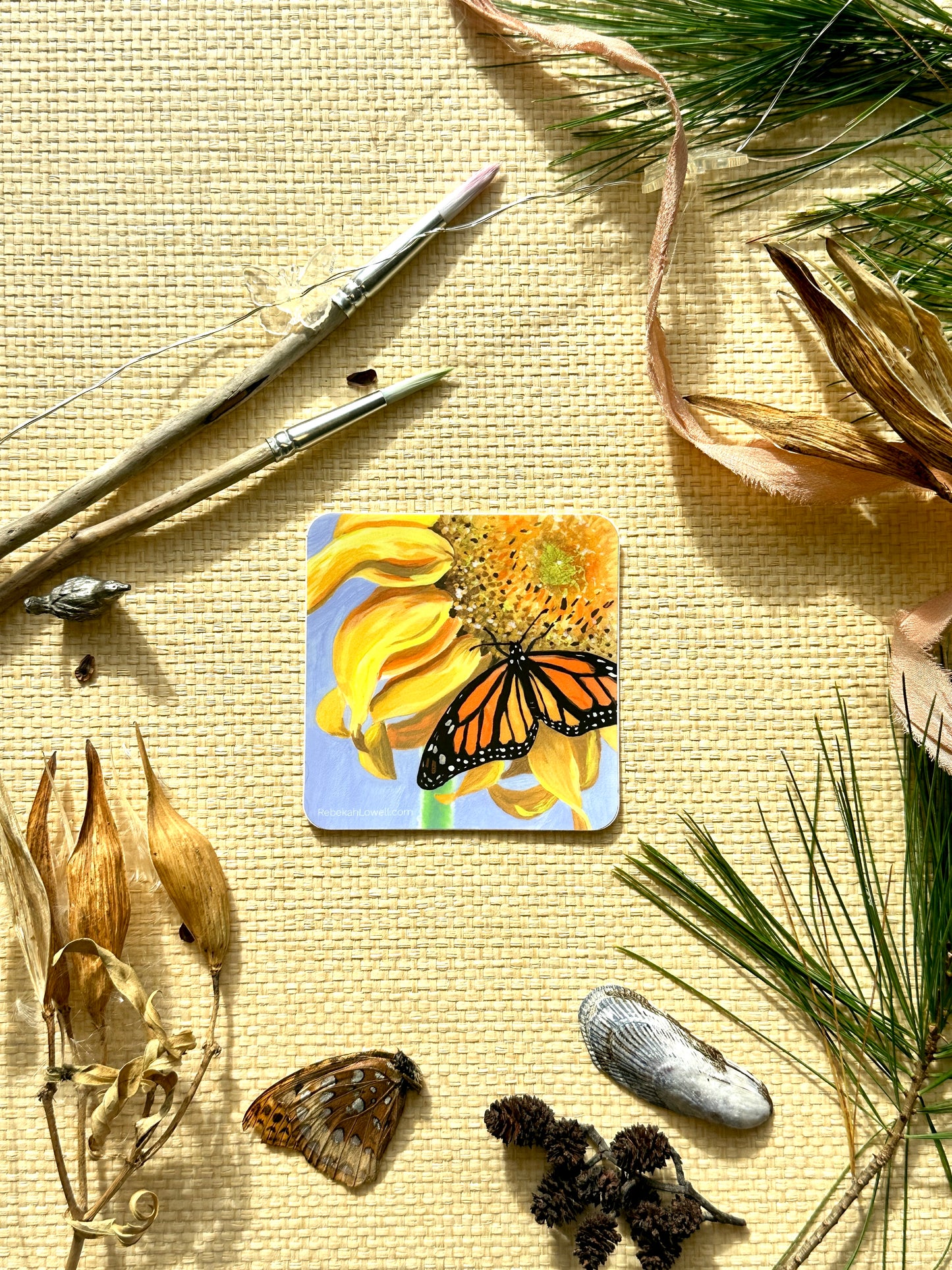 Sipping on Sunflowers Monarch  Butterfly Sticker