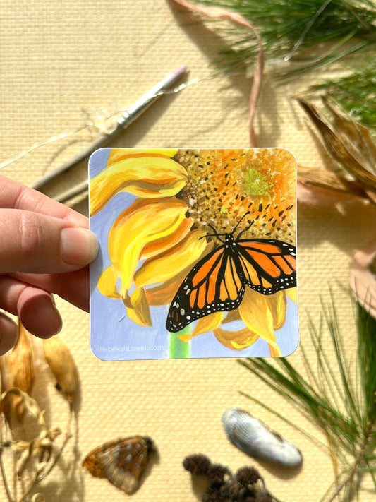 Sipping on Sunflowers Monarch  Butterfly Sticker