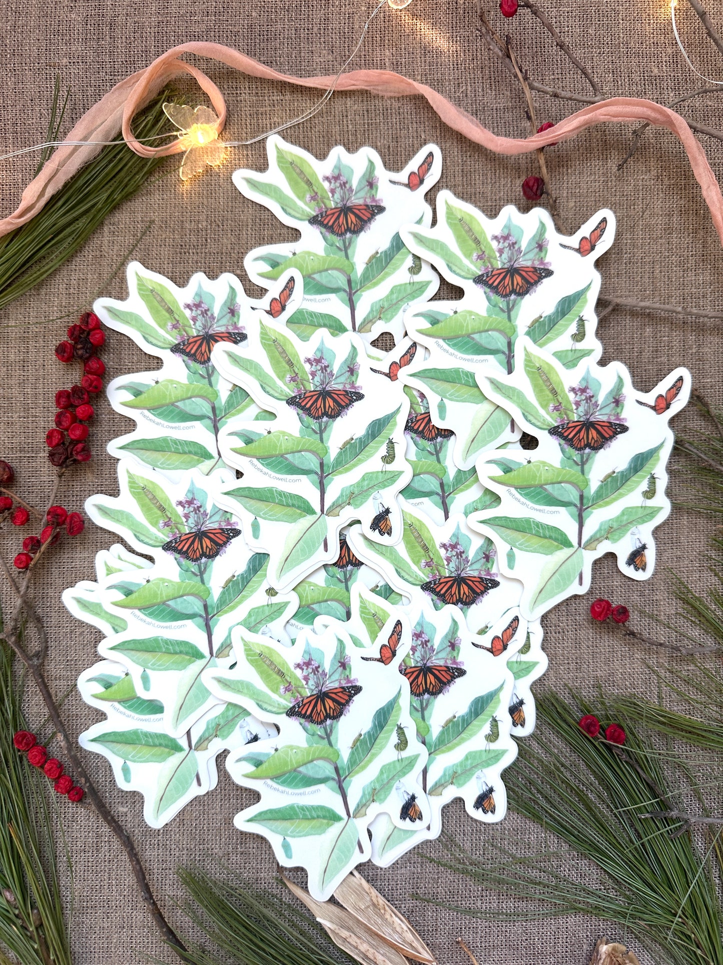Monarchs & Milkweed Clear Vinyl Decal Bumper Sticker
