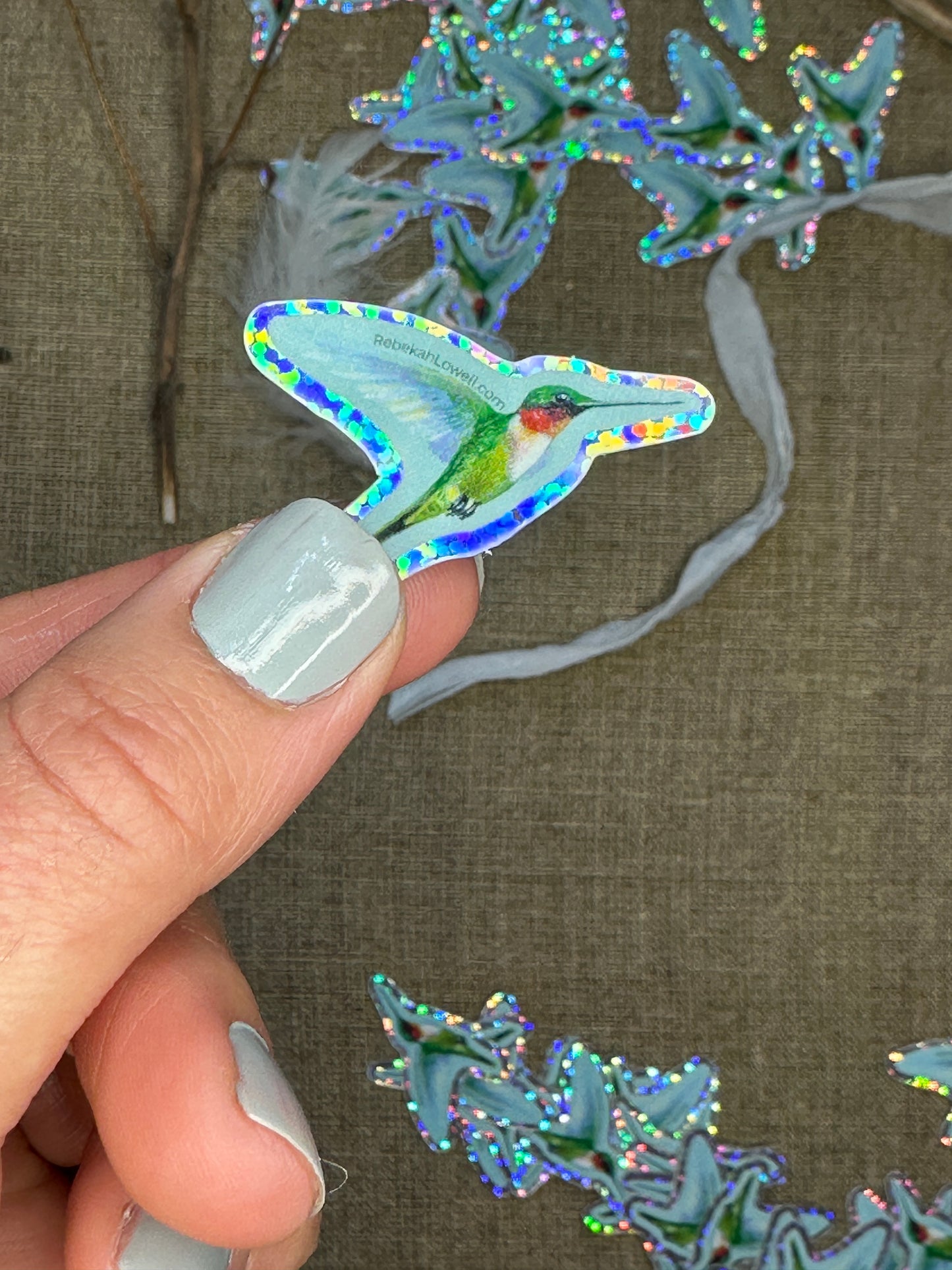 Ruby-throated Hummingbird Glitter Sticker