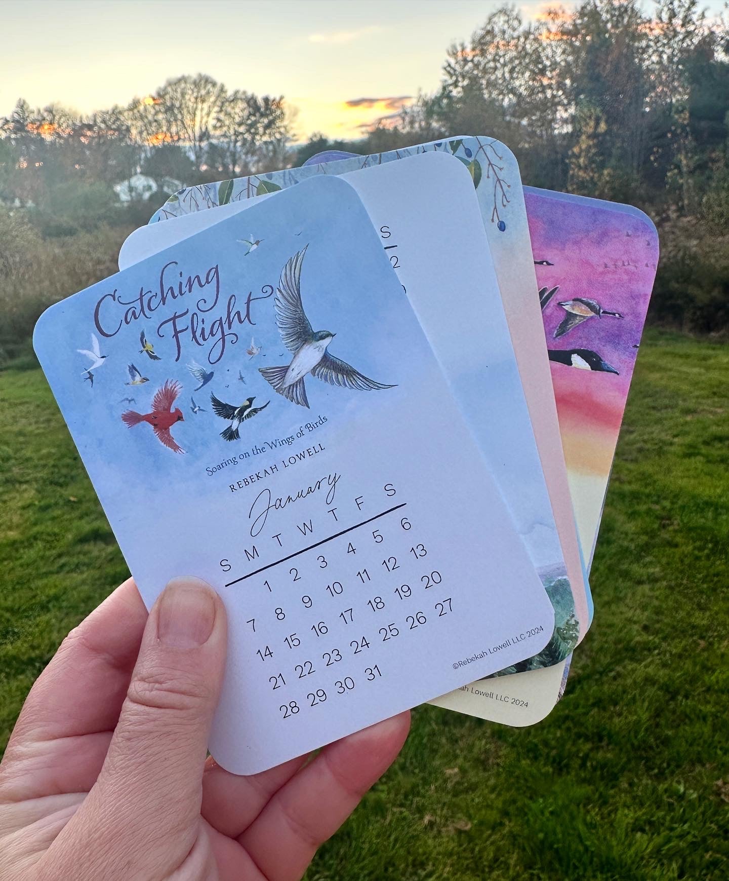 2024 Catching Flight Desk Calendar with Natural Wood Stand