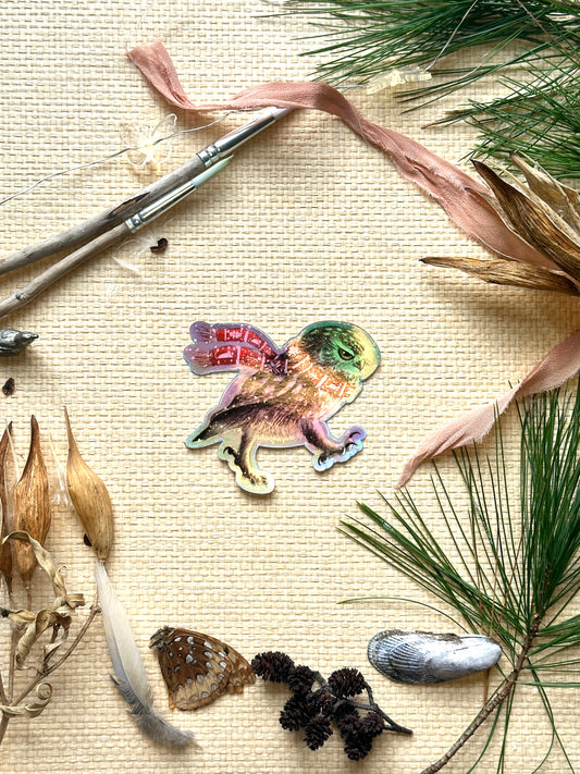 Grumpy Owl Holographic Vinyl Decal Bumper Sticker