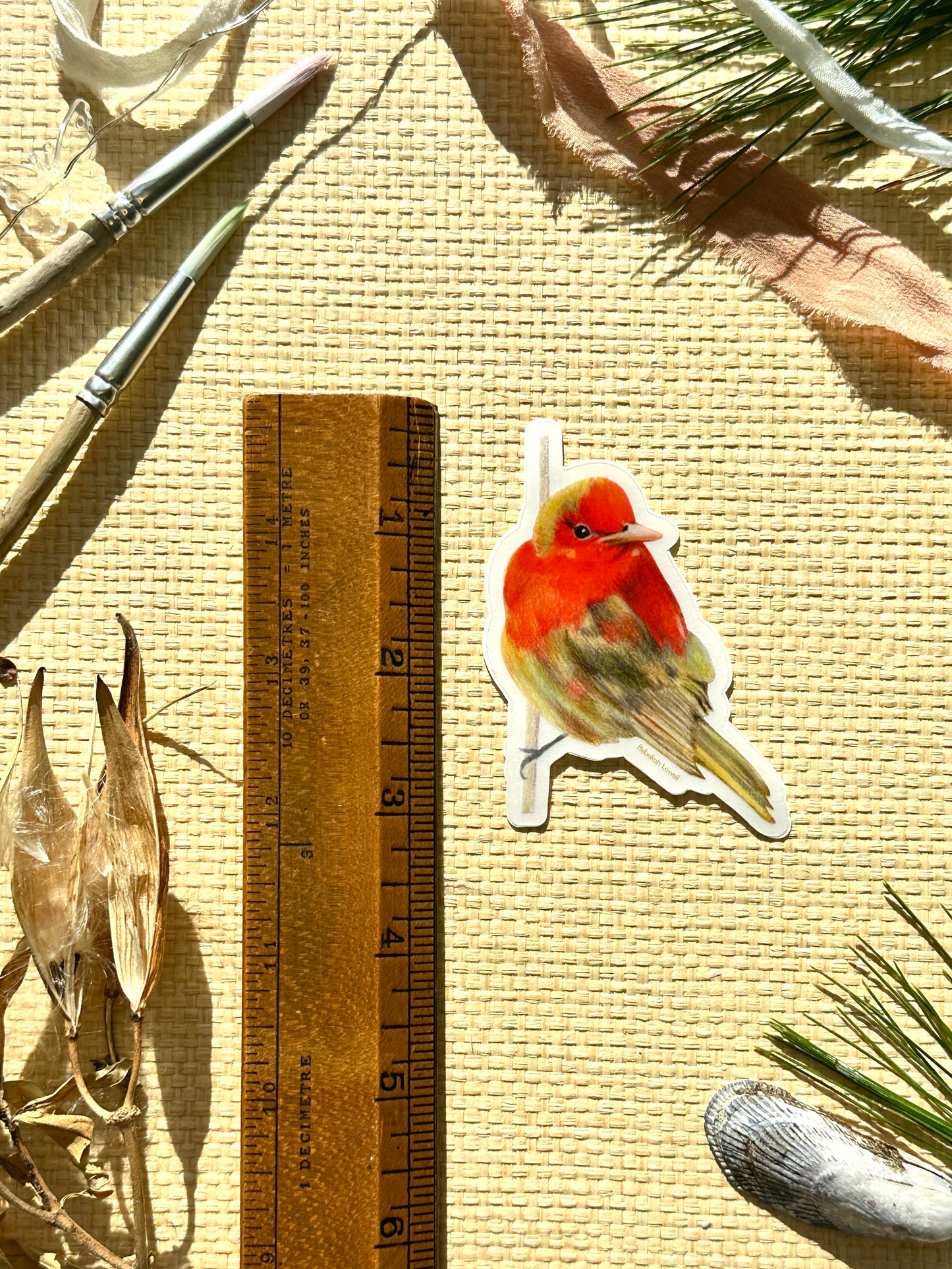 Summer Tanager Clear-Edged Vinyl Decal Bumper Sticker