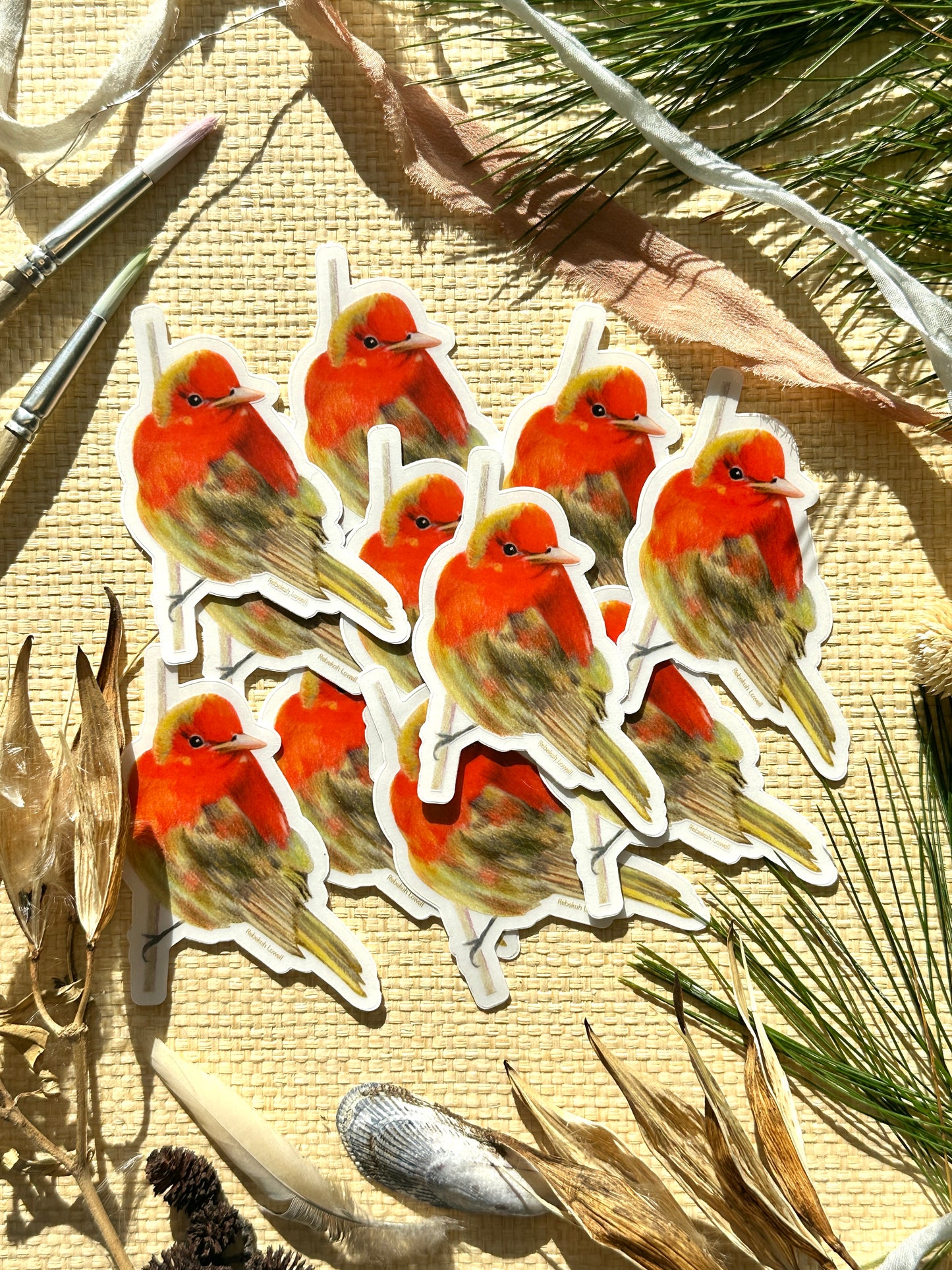 Summer Tanager Clear-Edged Vinyl Decal Bumper Sticker