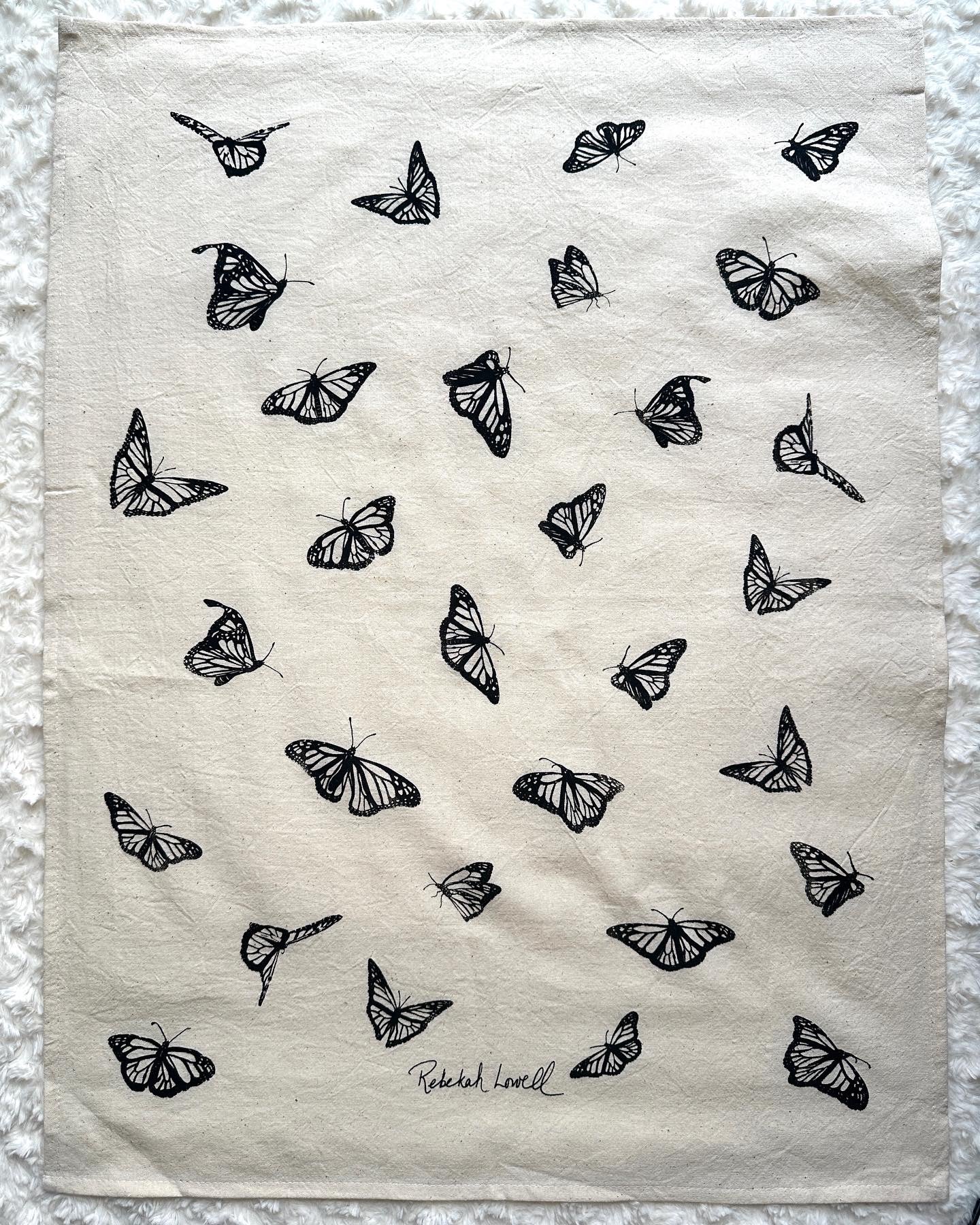 Monarch Butterfly Tea Towels (in black), set of 2