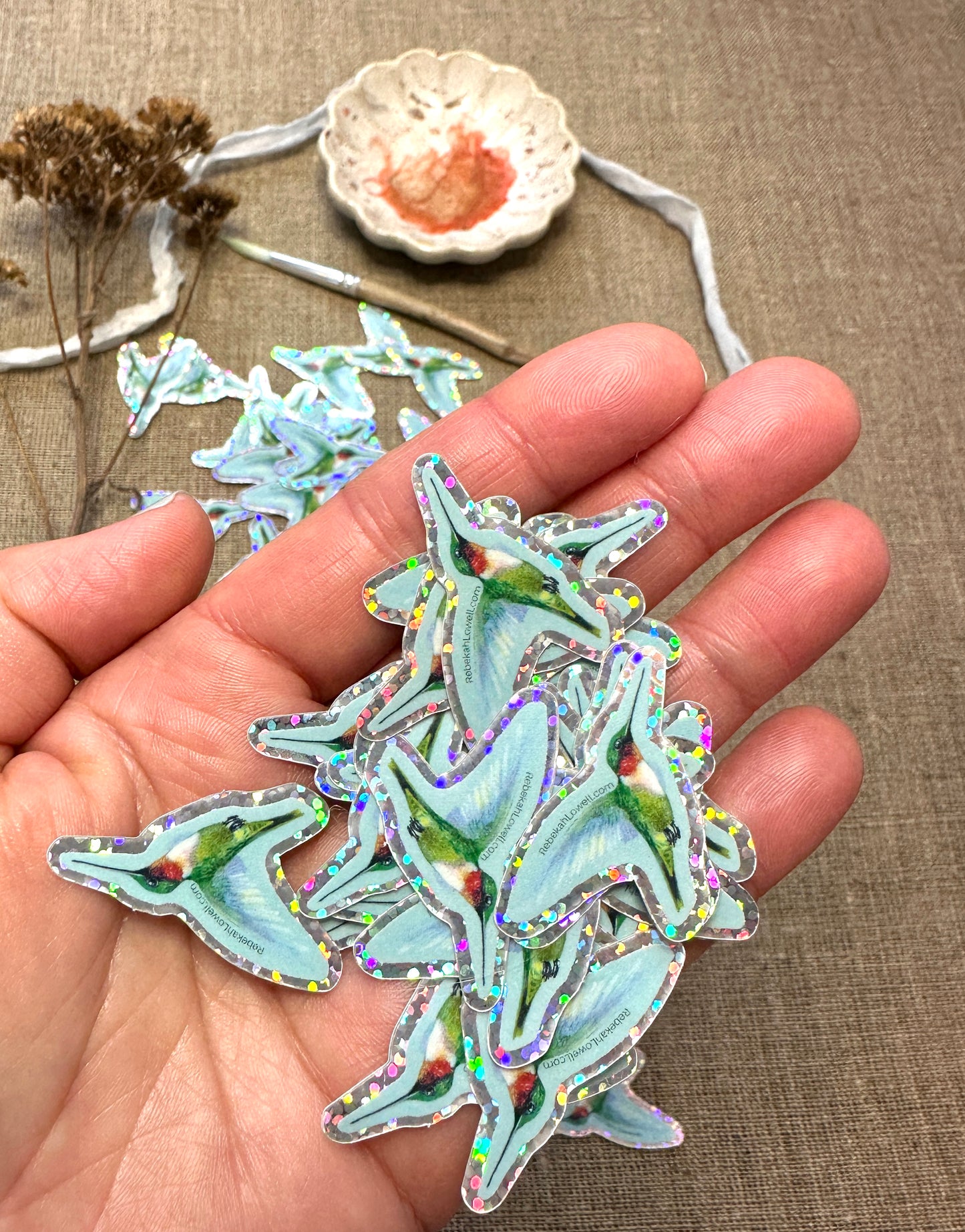 Ruby-throated Hummingbird Glitter Sticker