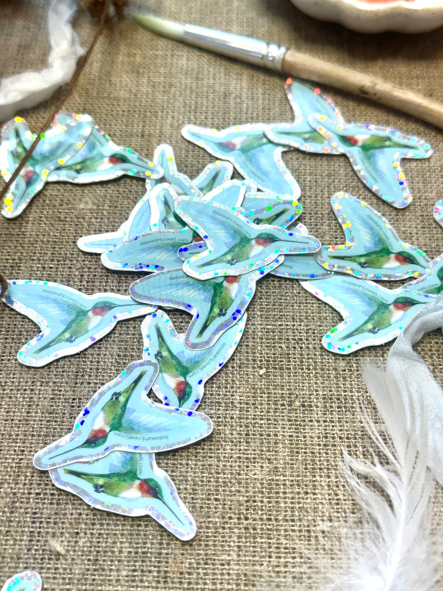 Ruby-throated Hummingbird Glitter Sticker