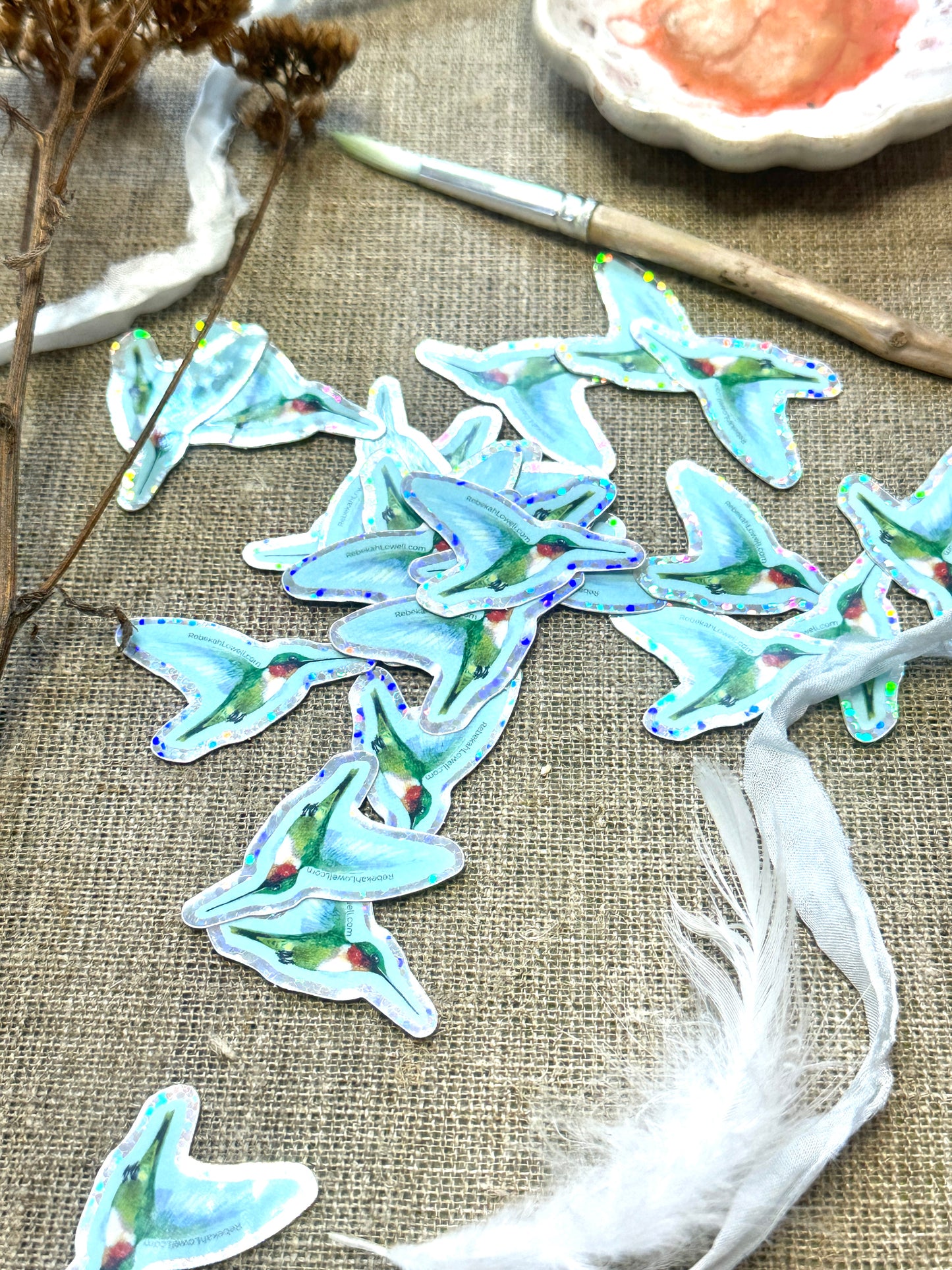 Ruby-throated Hummingbird Glitter Sticker