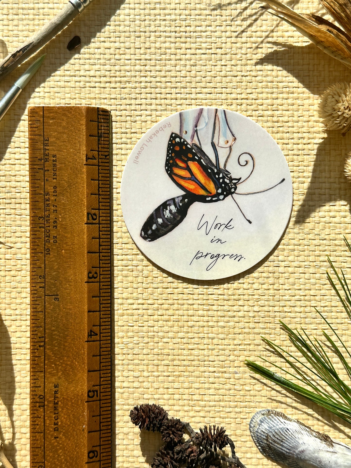 Monarch Butterfly Eclosing Vinyl Sticker Metamorphosis "Work in progress."
