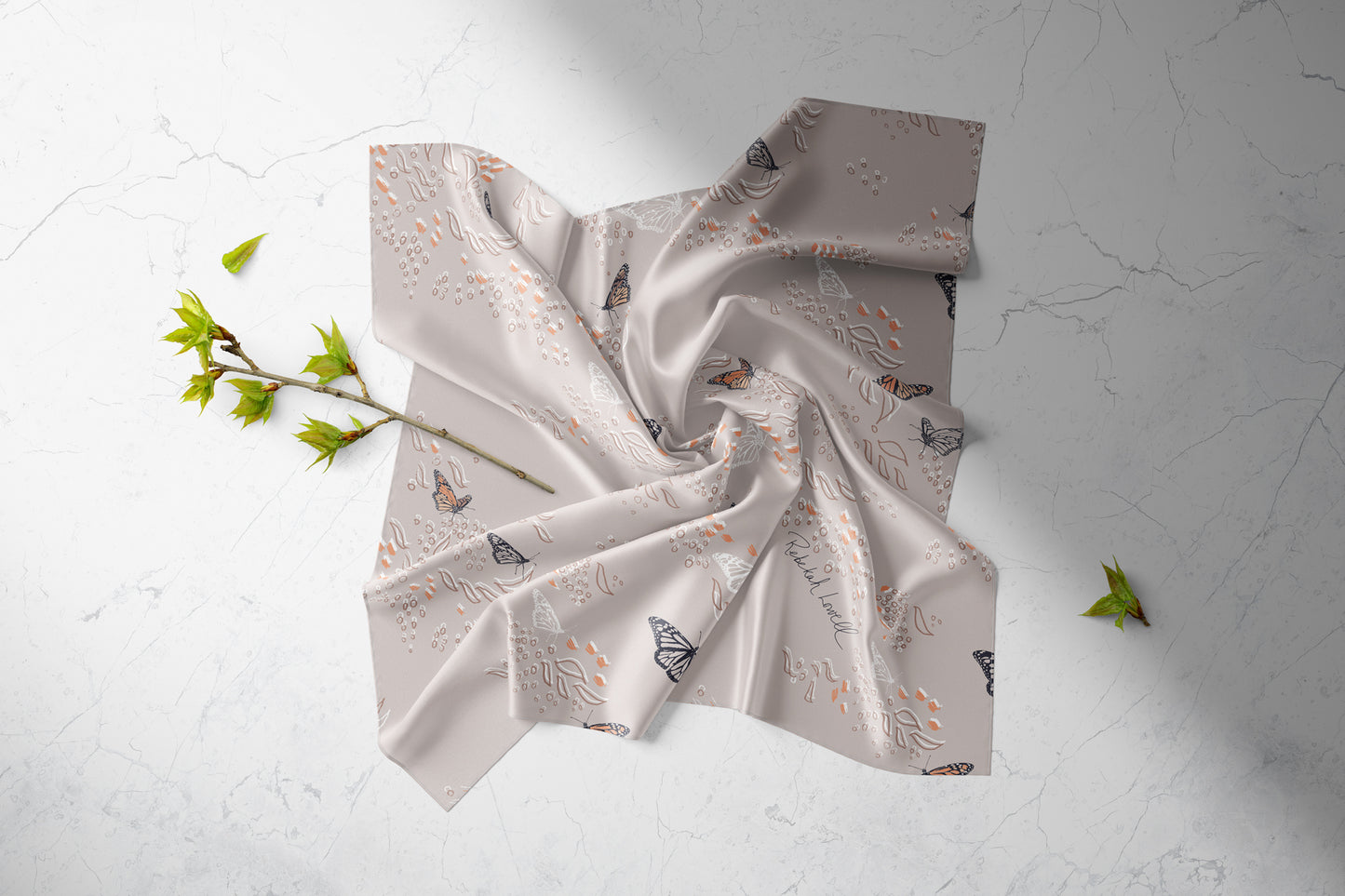 Charmeuse Square Scarf in "Migration" Monarch Butterfly