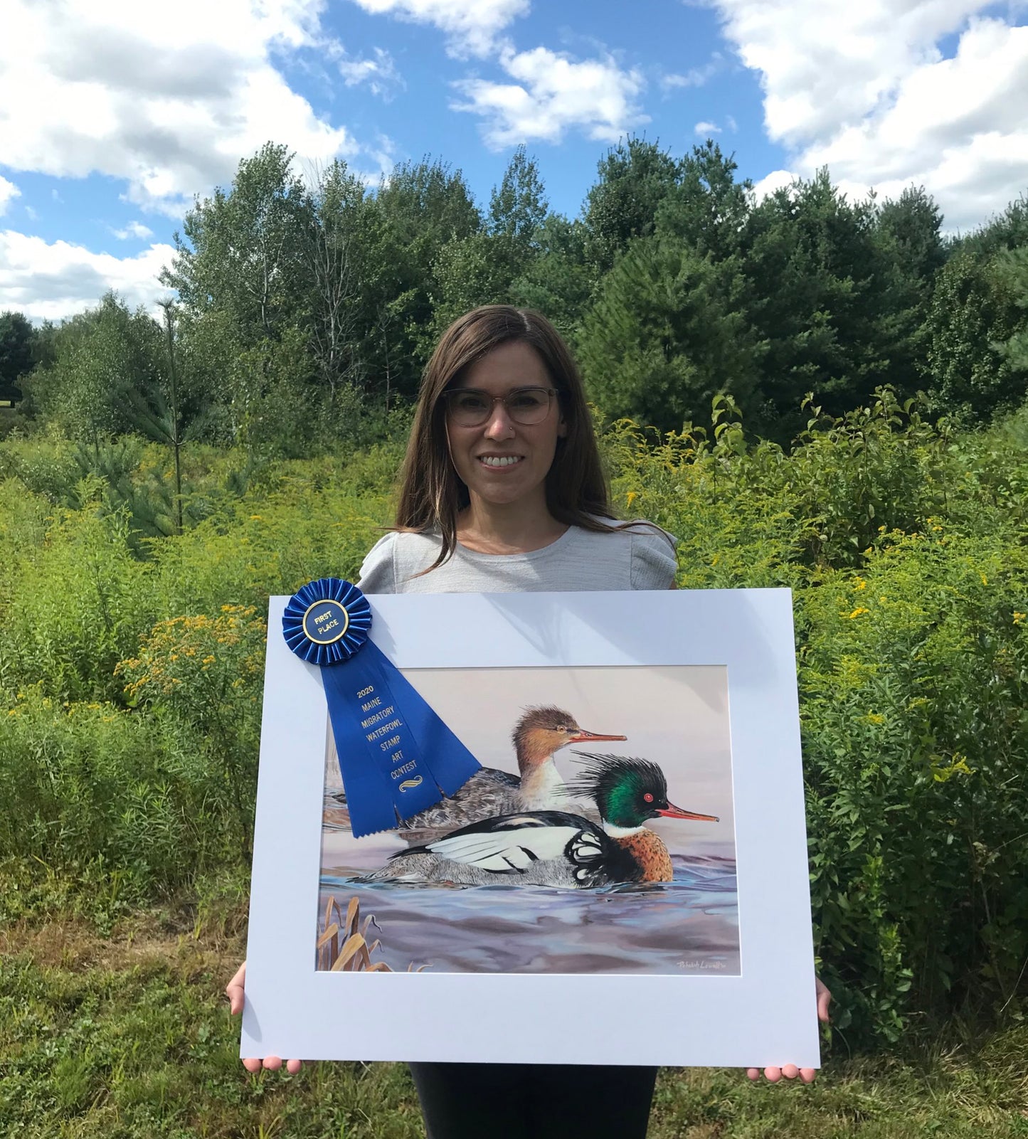 2020 Maine Duck Stamp Print, "At the Blush of Dawn",  Red-breasted Mergansers