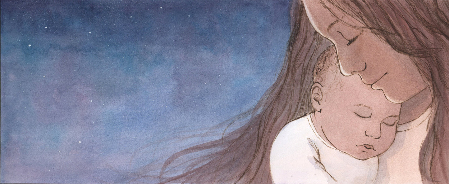 Mama Baby Snuggling Watercolor and Gouache Original Painting