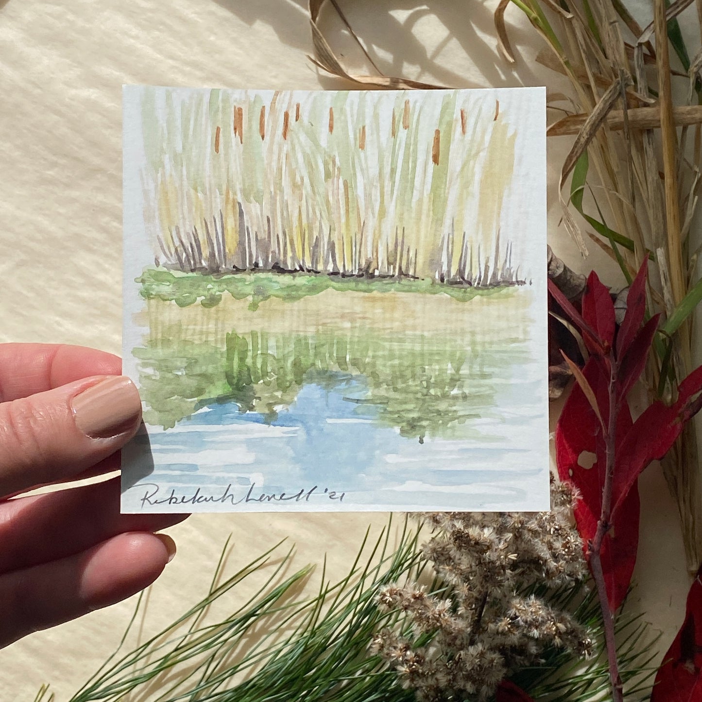 Watercolor Study of Pond at Gilsland Farm