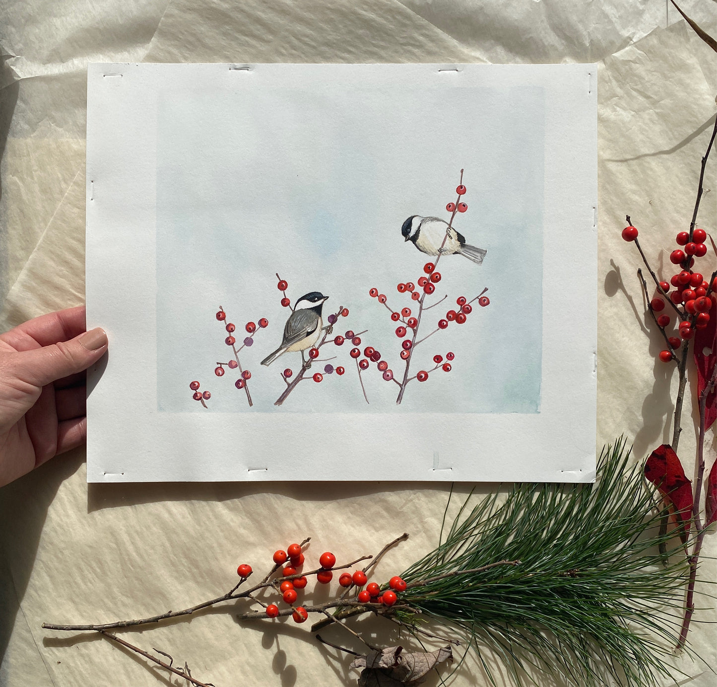 Watercolor Black-capped Chickadees Painting