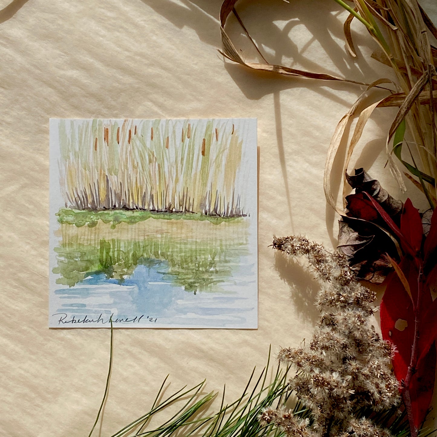 Watercolor Study of Pond at Gilsland Farm