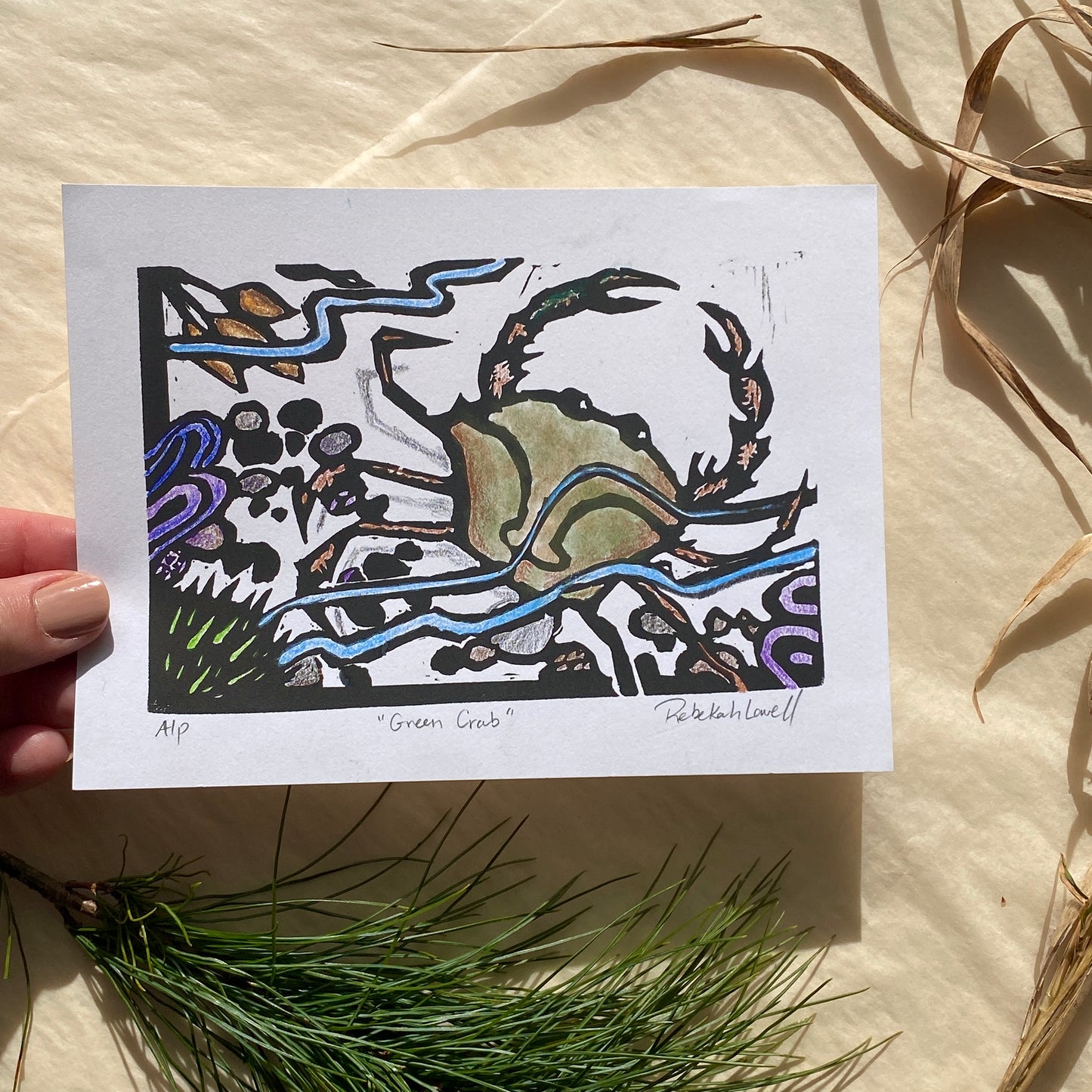 Linocut Print of Green Crab