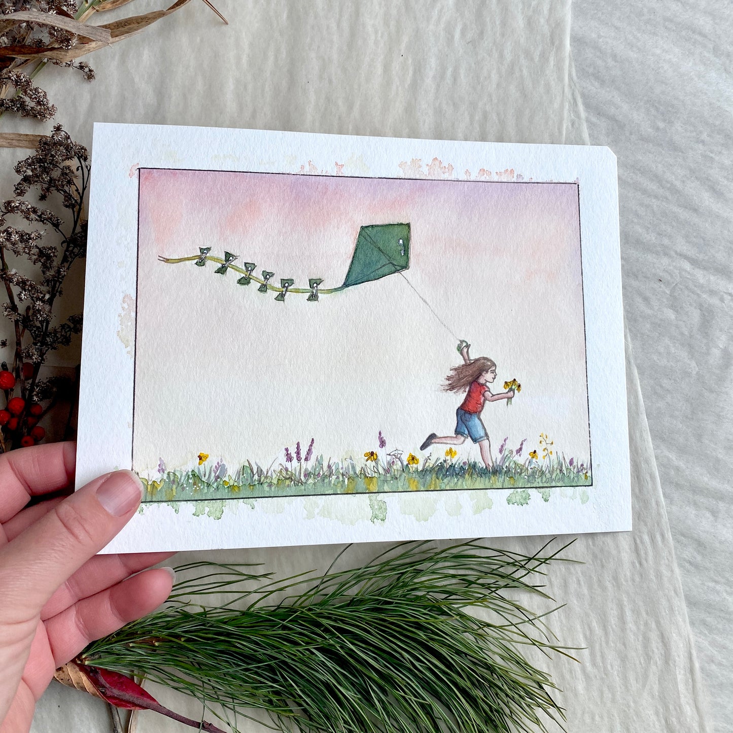 Green Kite Safety Pin Painting