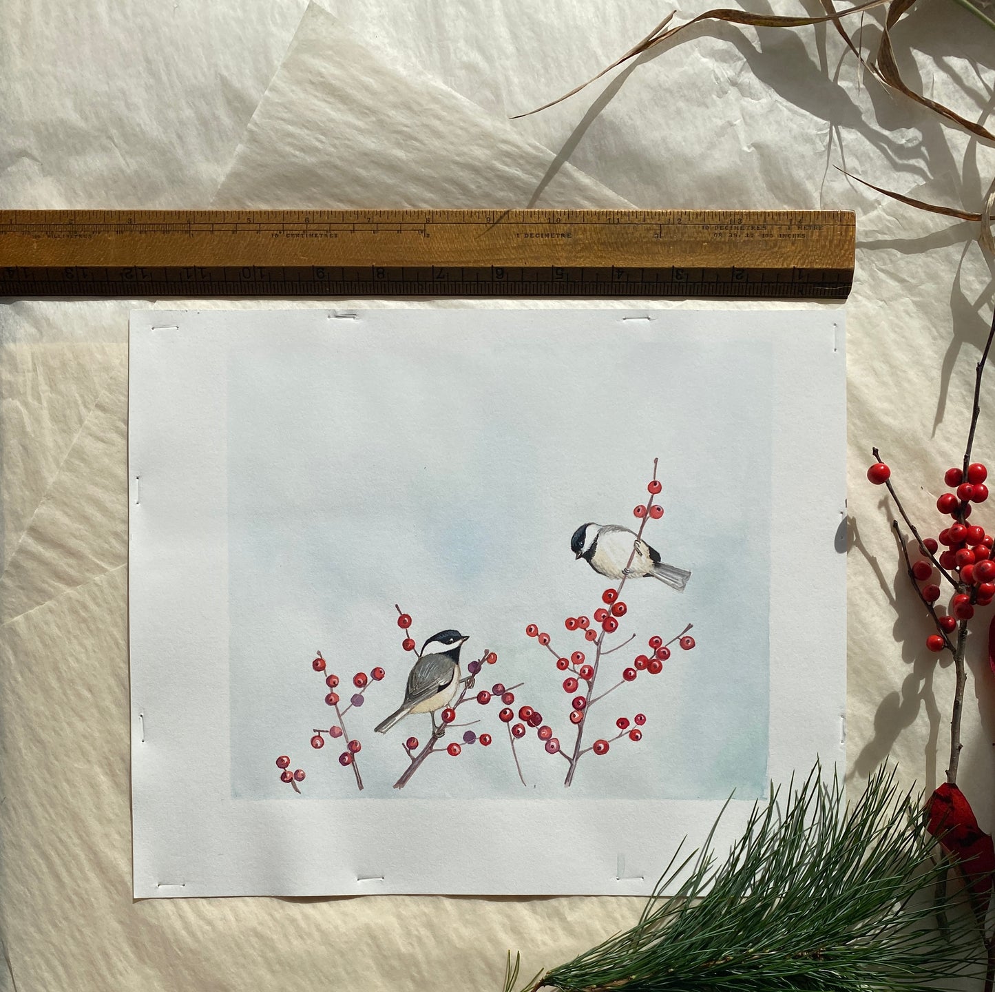 Watercolor Black-capped Chickadees Painting