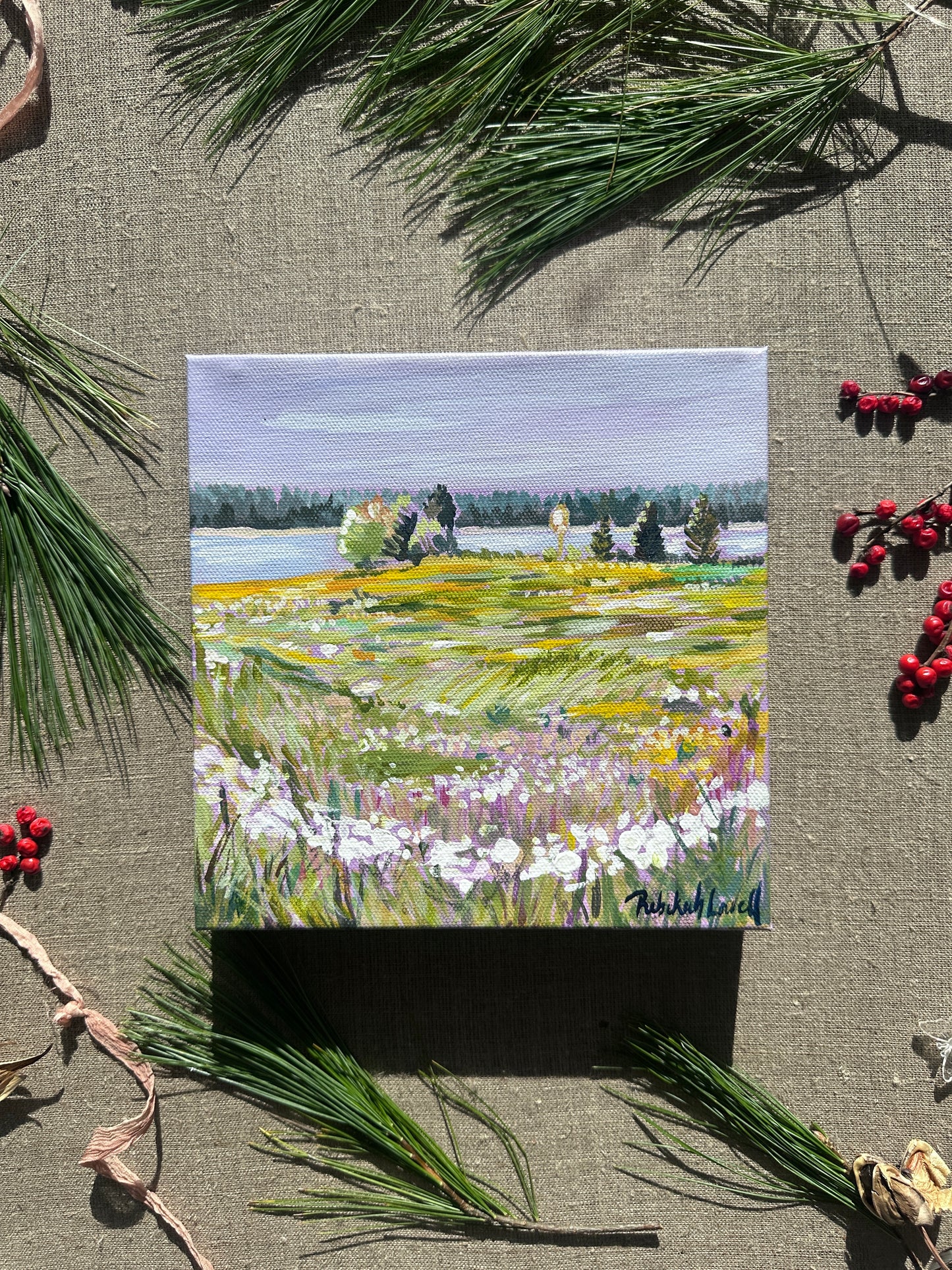 Original Landscape Painting of North Meadow, Gilsland Farm, Maine Audubon by Rebekah Lowell