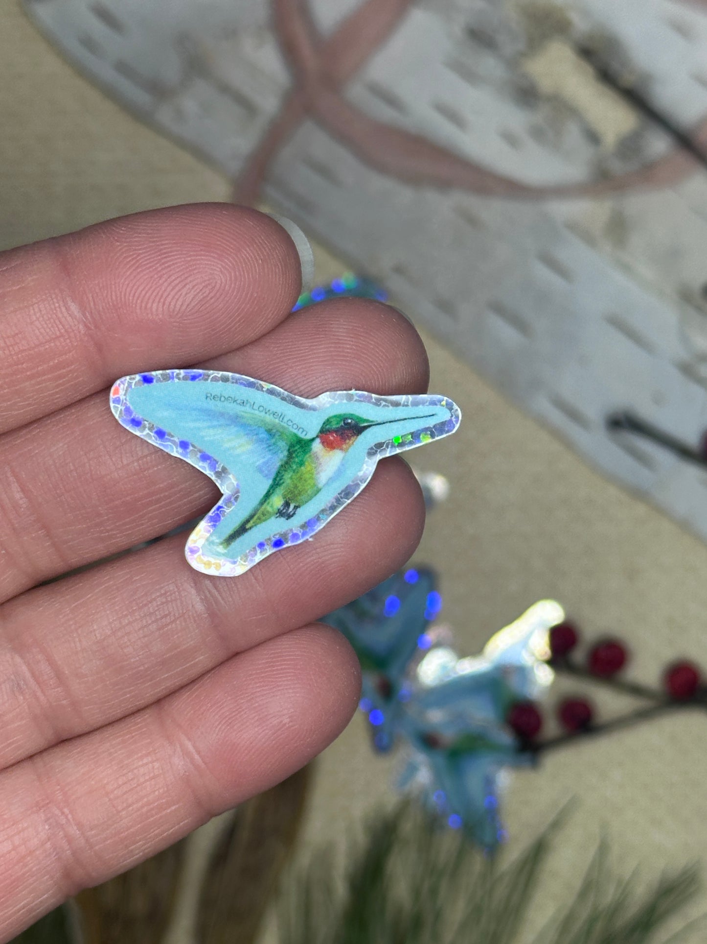 Ruby-throated Hummingbird Glitter Sticker