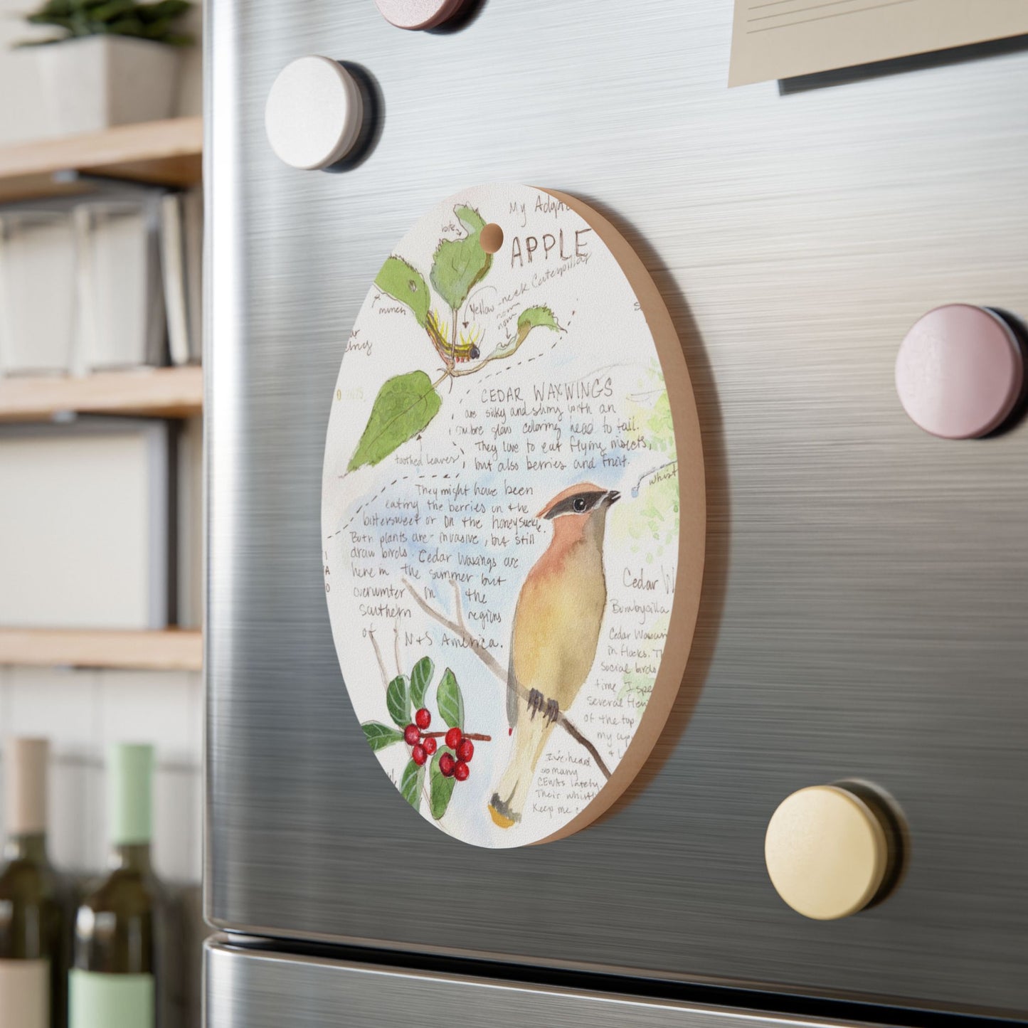 Cedar Waxwing Nature Journal Page Wooden Ornament