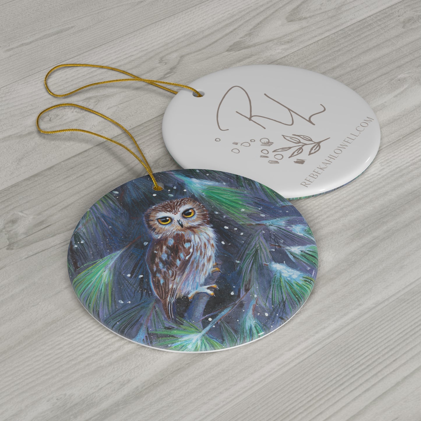 Northern Saw-whet Owl Ornament, ceramic